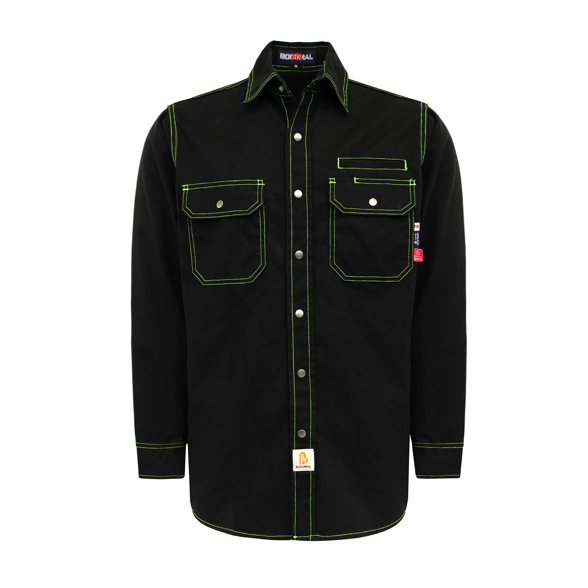 BOCOMAL Men's FR Twill Button Down Work Shirt Black / Large / Metal Button BOCOMAL Men's FR Twill Button Down Work Shirt Black / Large / Metal Button