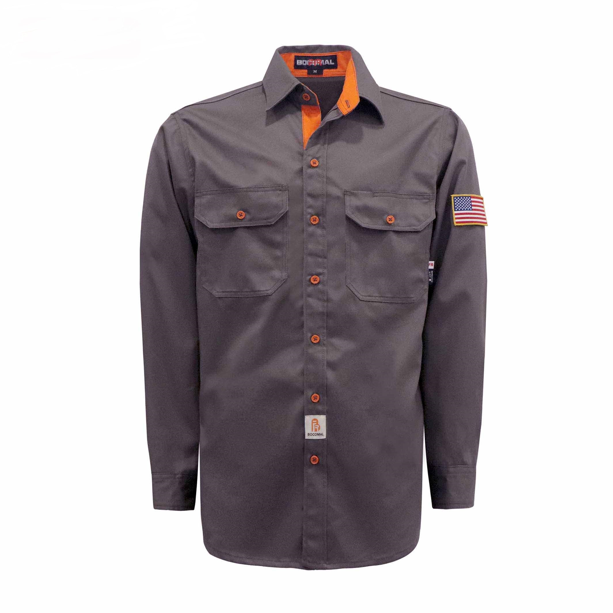 Custom Embroidery Men's Long Sleeve Industrial Work Shirt with Name  Embroidery and American Flag Patch