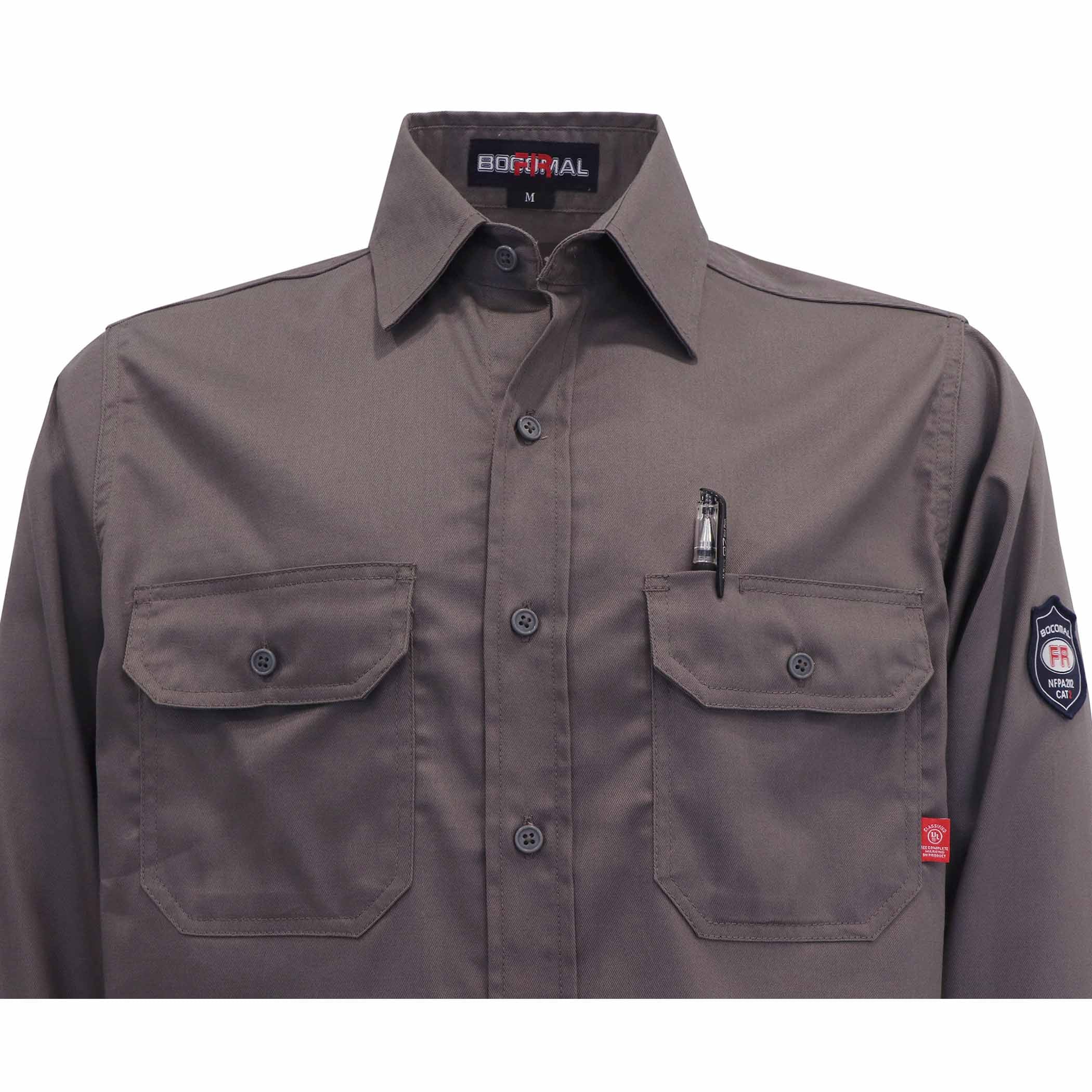 BOCOMAL Men's FR 6.5OZ Long Sleeve Twill Button Down Shirts,CAT 2