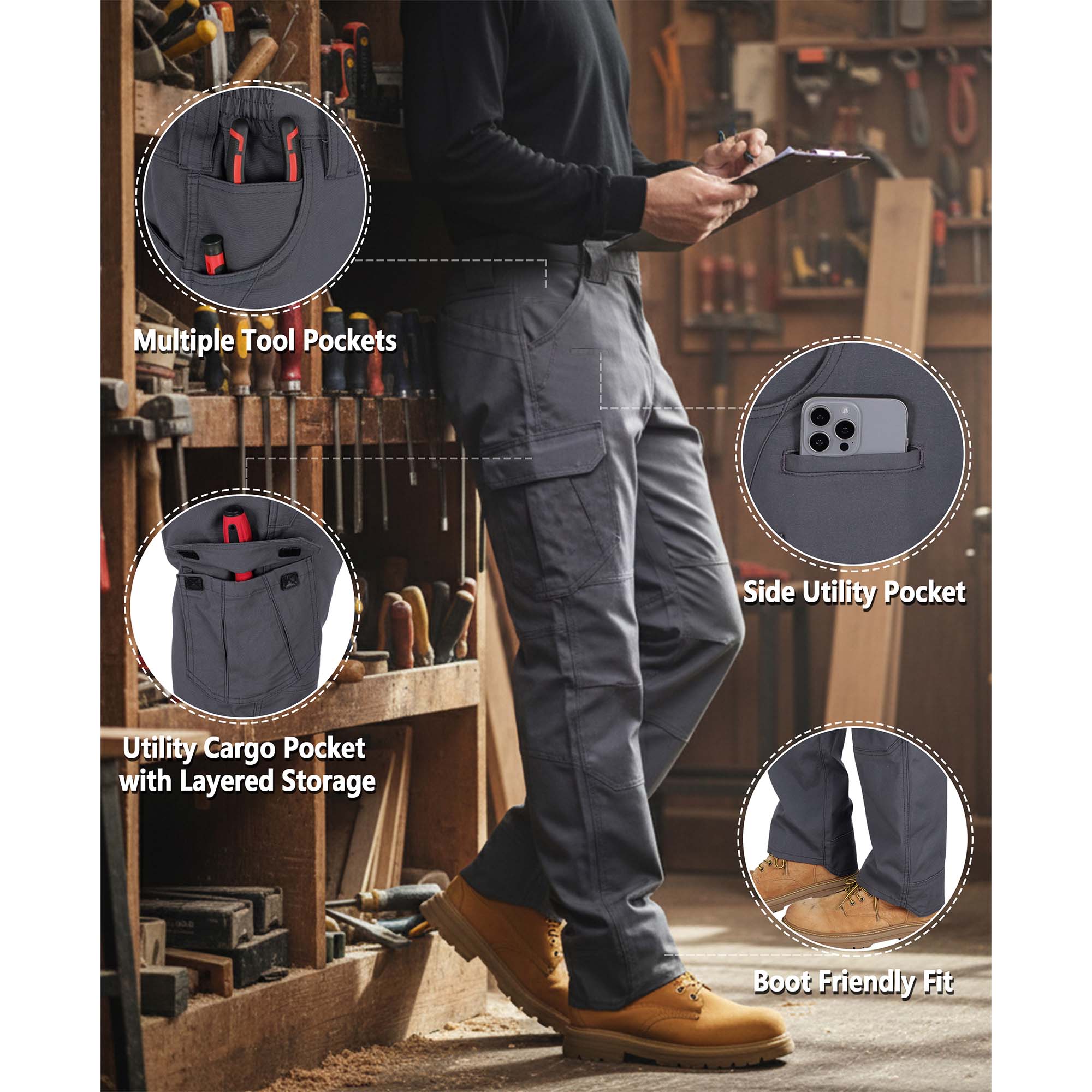 8.5OZ Cargo Pockets Dura-Stretch Rip-Stop Soft Canvas FR Reinforced Work Pants-8432