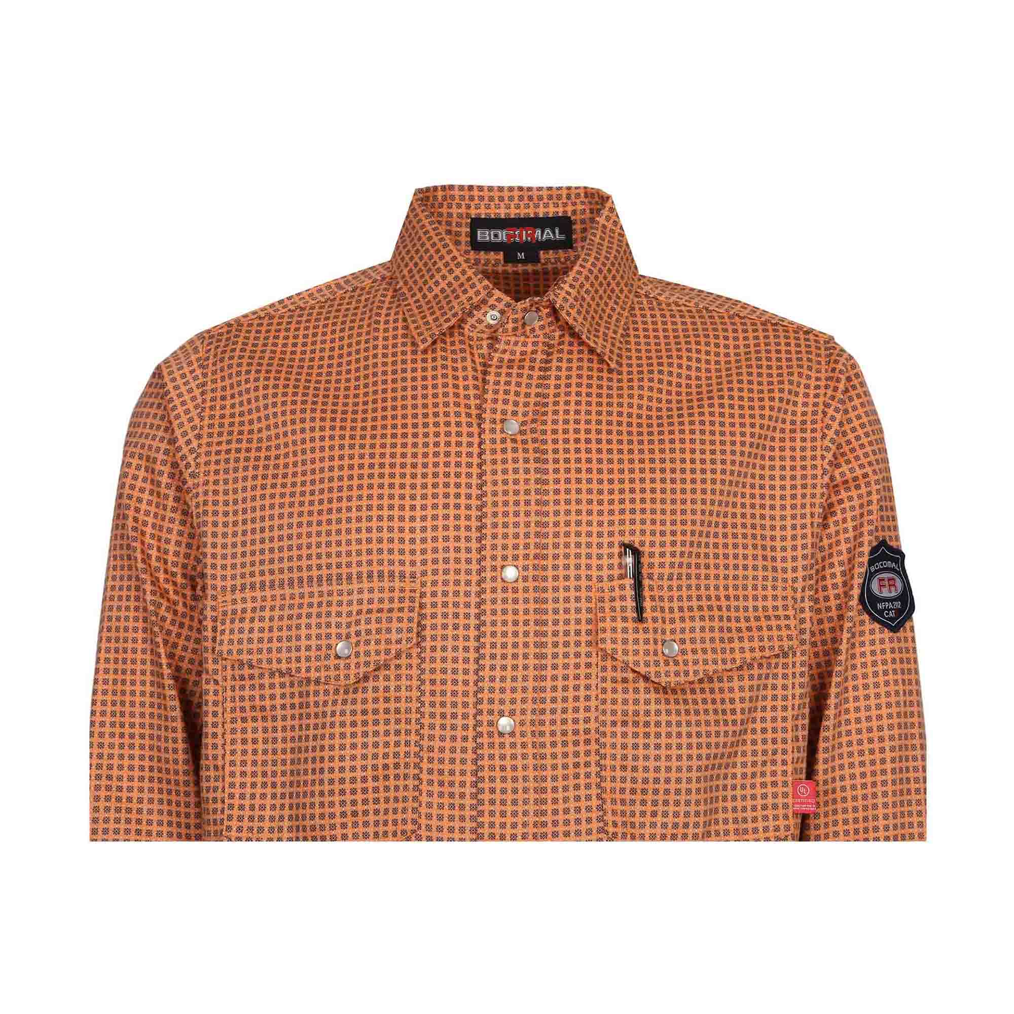 6.5oz Cotton Button Up Printed Plaid Flame Resistant Welding Shirts (Final Sale)