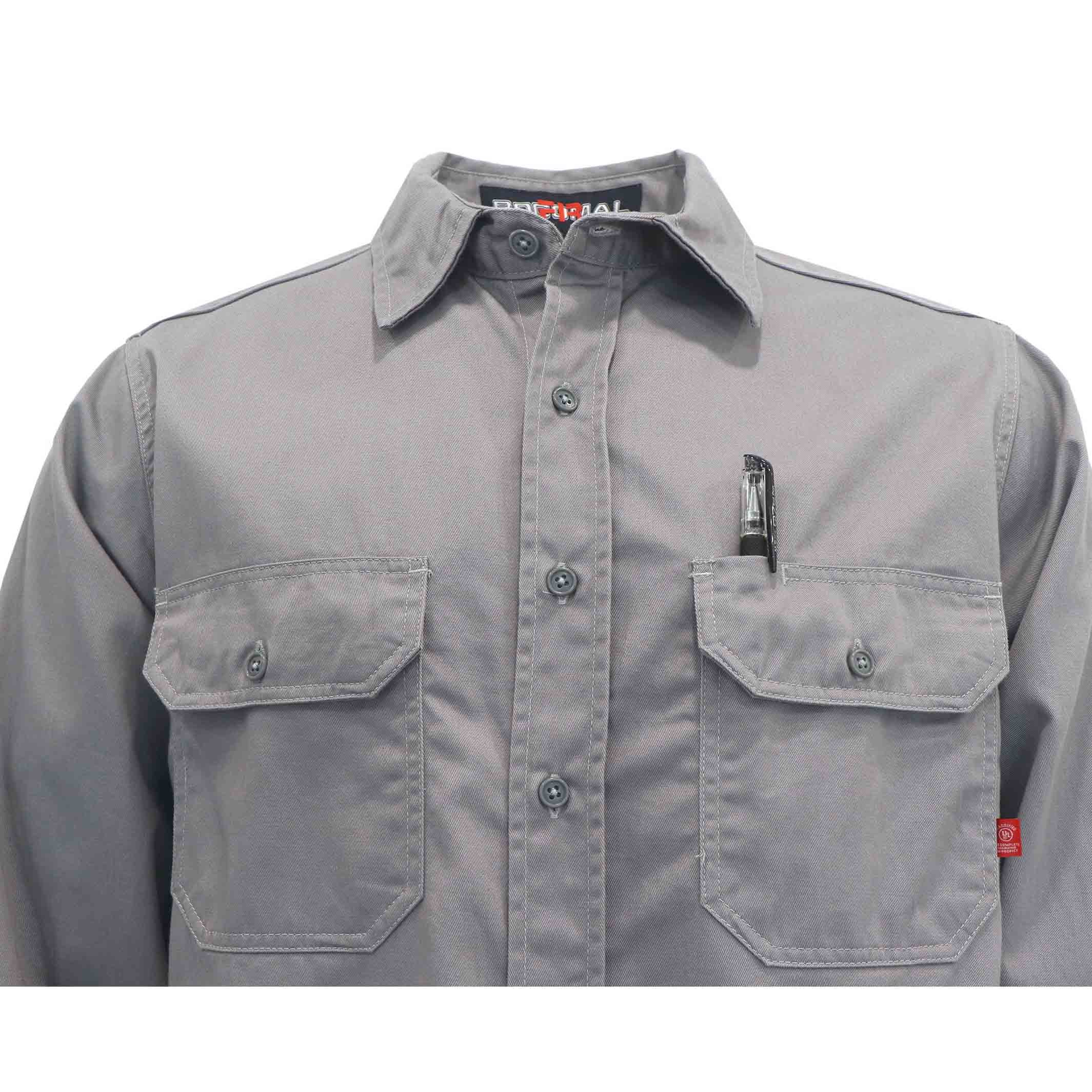 BOCOMAL Men's FR Twill Button Down Work Shirt,Arc Flash Long