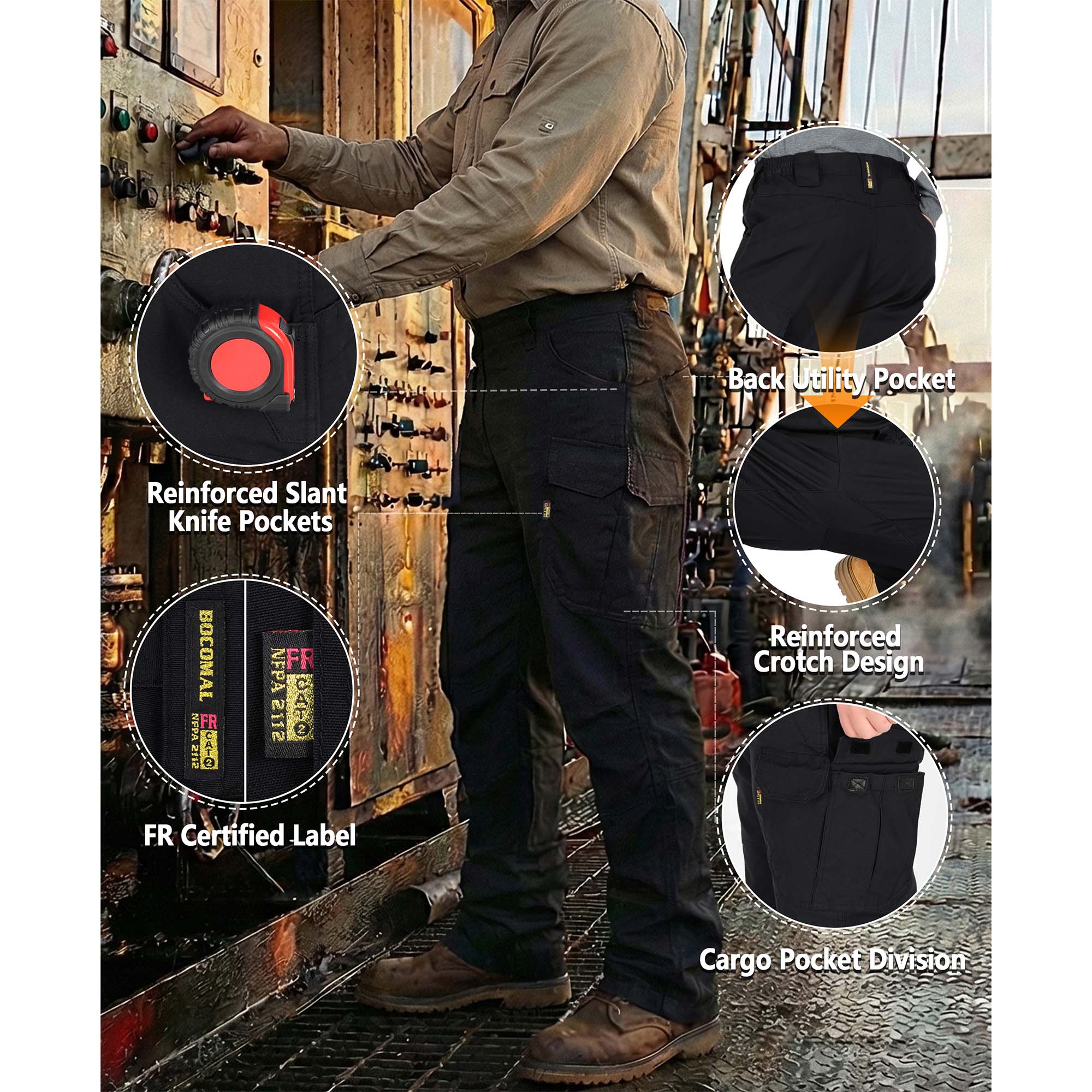 8.5OZ Cargo Pockets Dura-Stretch Rip-Stop Soft Canvas FR Reinforced Work Pants-8432