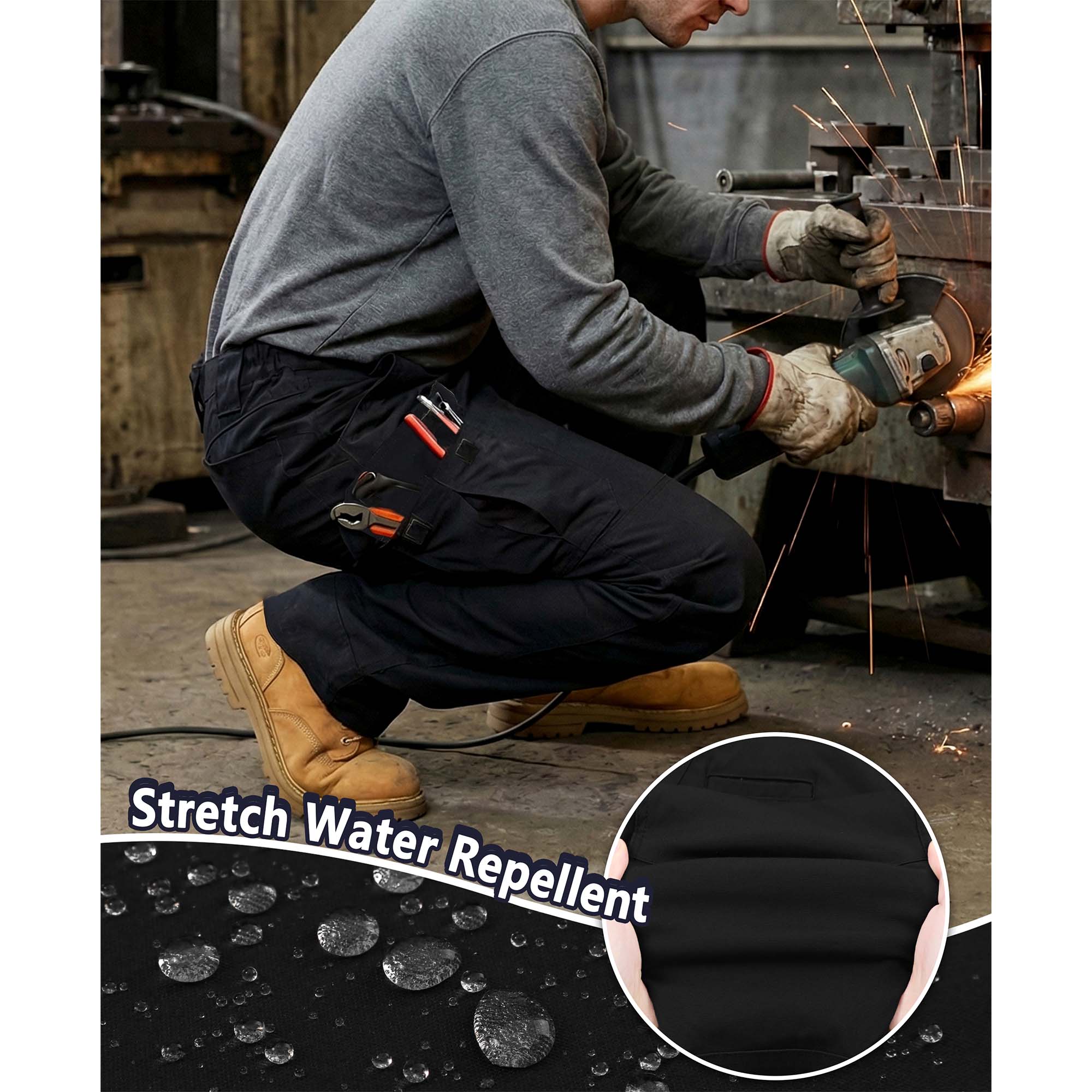 8.5OZ Cargo Pockets Dura-Stretch Rip-Stop Soft Canvas FR Reinforced Work Pants-8432