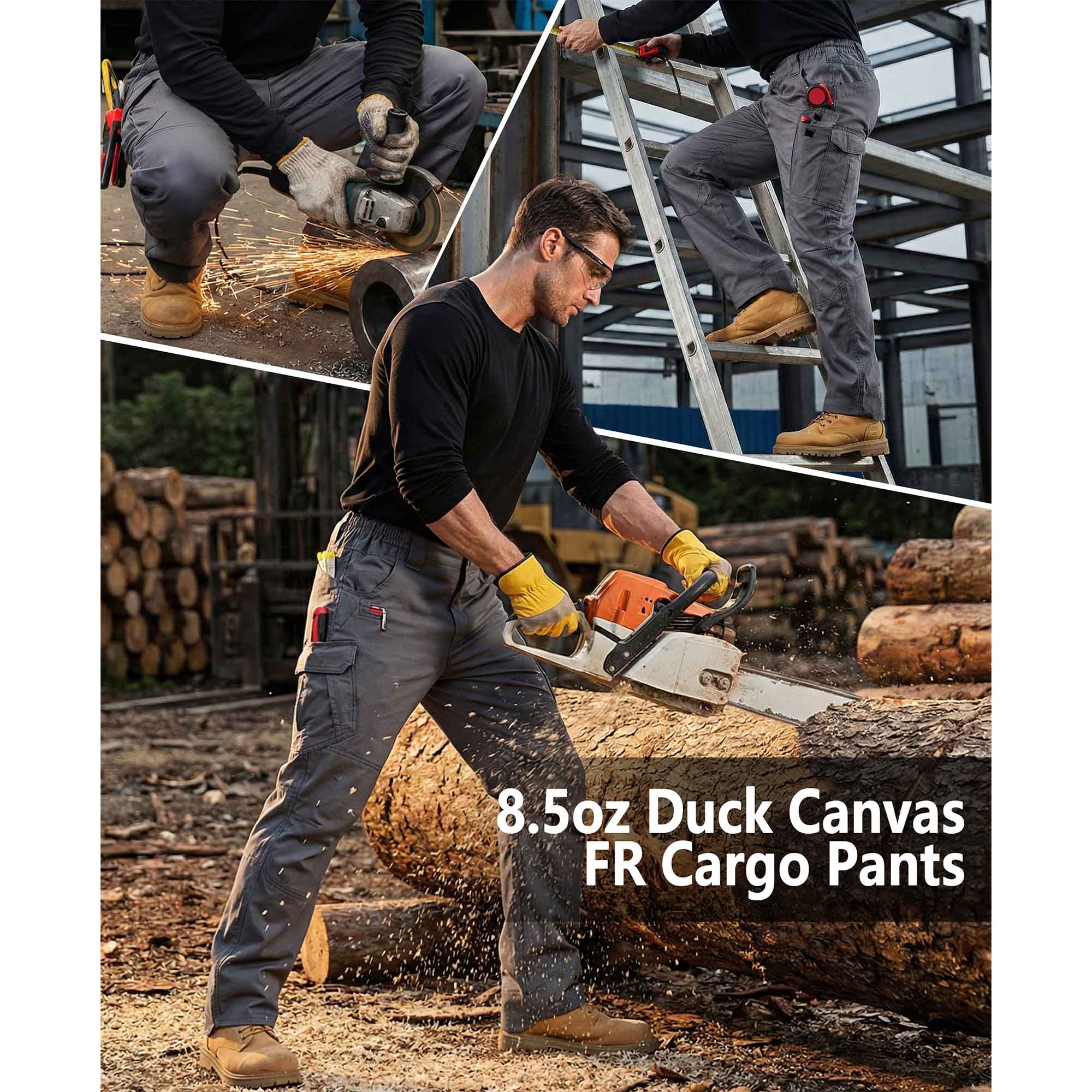 8.5OZ Cargo Pockets Dura-Stretch Rip-Stop Soft Canvas FR Reinforced Work Pants-8432