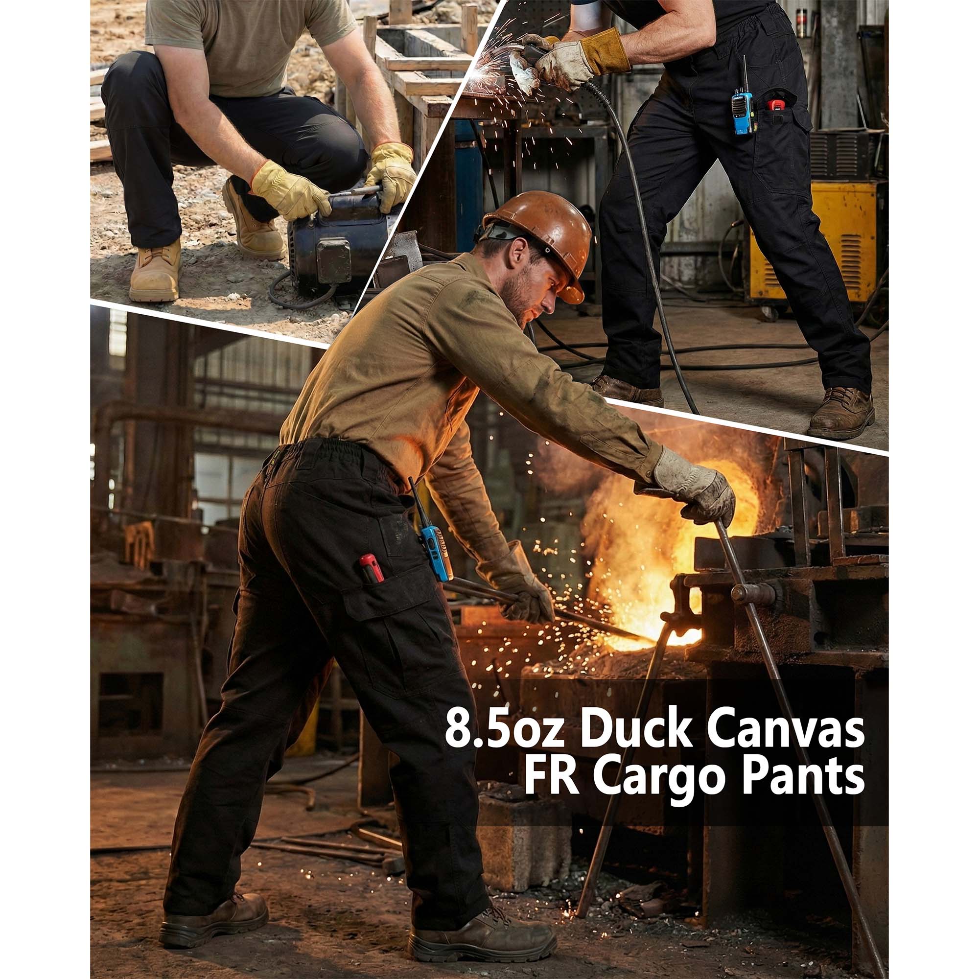 8.5OZ Cargo Pockets Dura-Stretch Rip-Stop Soft Canvas FR Reinforced Work Pants-8432
