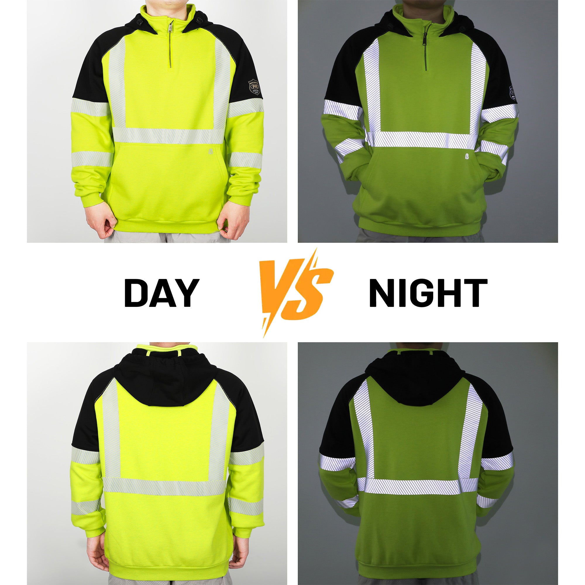 12oz Heavyweight Cotton Fleece 1/4 Zipper Mockneck Reflective FR Hi-Vis Hoodies-8931HV