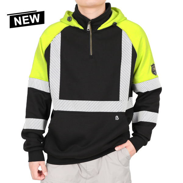 12oz Heavyweight Cotton Fleece 1/4 Zipper Mockneck Reflective FR Hi-Vis Hoodies
