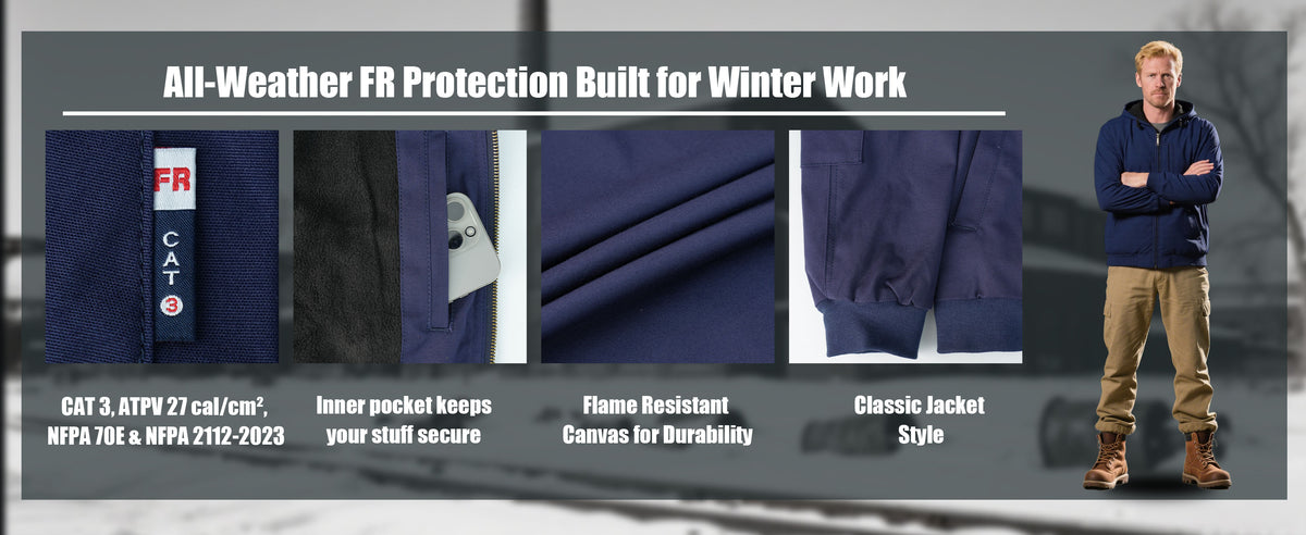 Heavyweight Canvas and Modacrylic Fleece Lined Hooded Flame Resistant Winter Work Coat NFPA 2112 CAT3-1432H