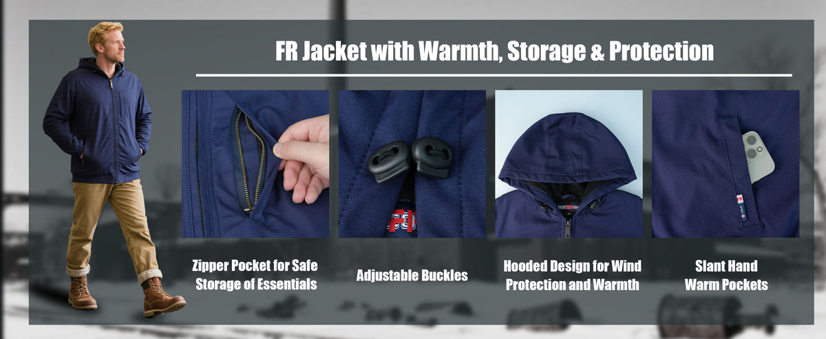 Heavyweight Canvas and Modacrylic Fleece Lined Hooded Flame Resistant Winter Work Coat NFPA 2112 CAT3-1432H