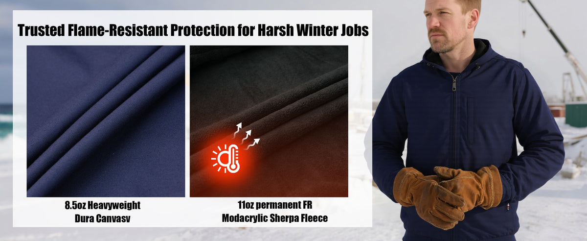 Heavyweight Canvas and Modacrylic Fleece Lined Hooded Flame Resistant Winter Work Coat NFPA 2112 CAT3-1432H