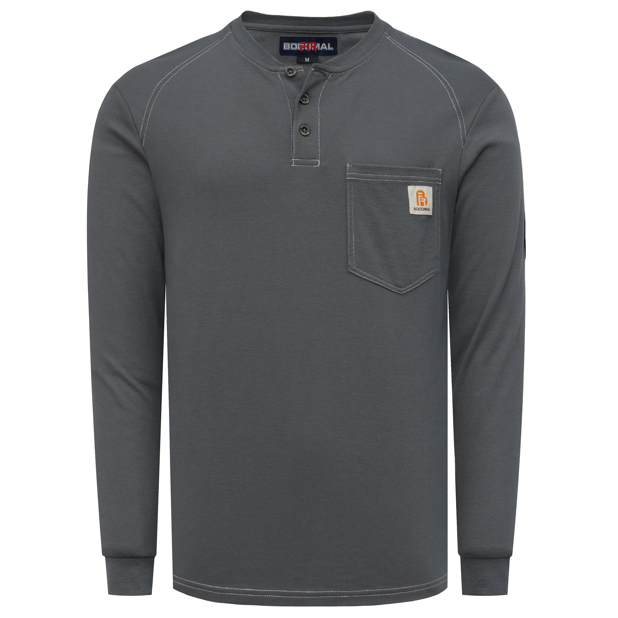 5.5oz Cotton Long Sleeve Henley Shirt Flame Resistant -9108