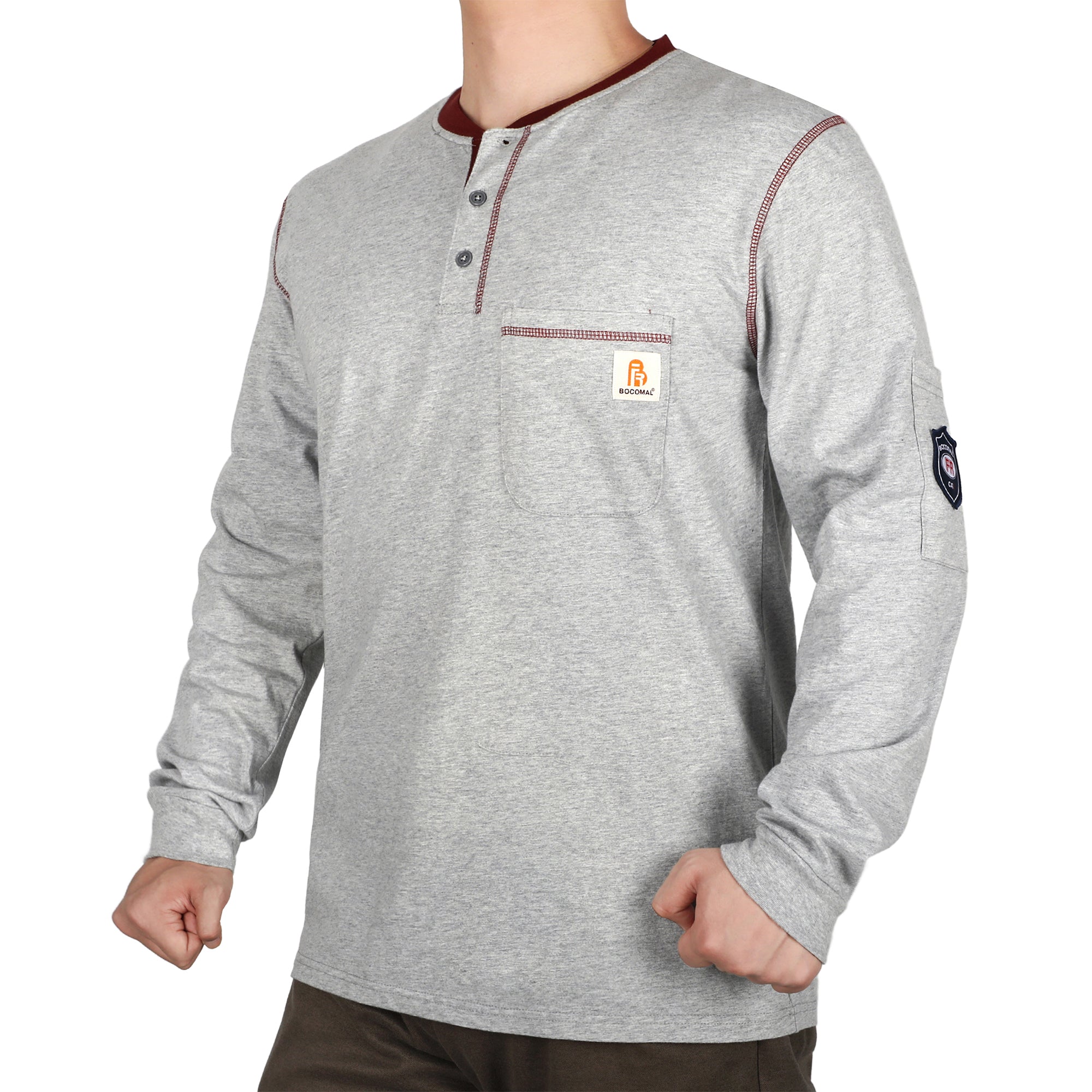 5.5OZ Button Pullover T-Shirts /Contrast Neck Trim-3208-2