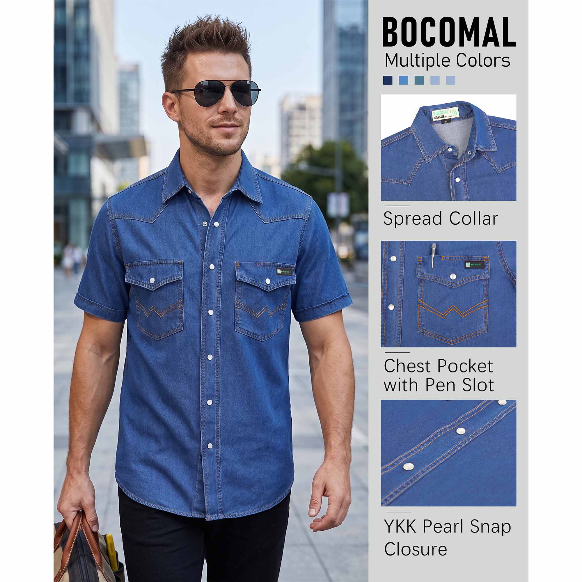 6.5OZ Short Sleeve Pearl Snap Denim Work Shirt (NON-FR) - SH052C