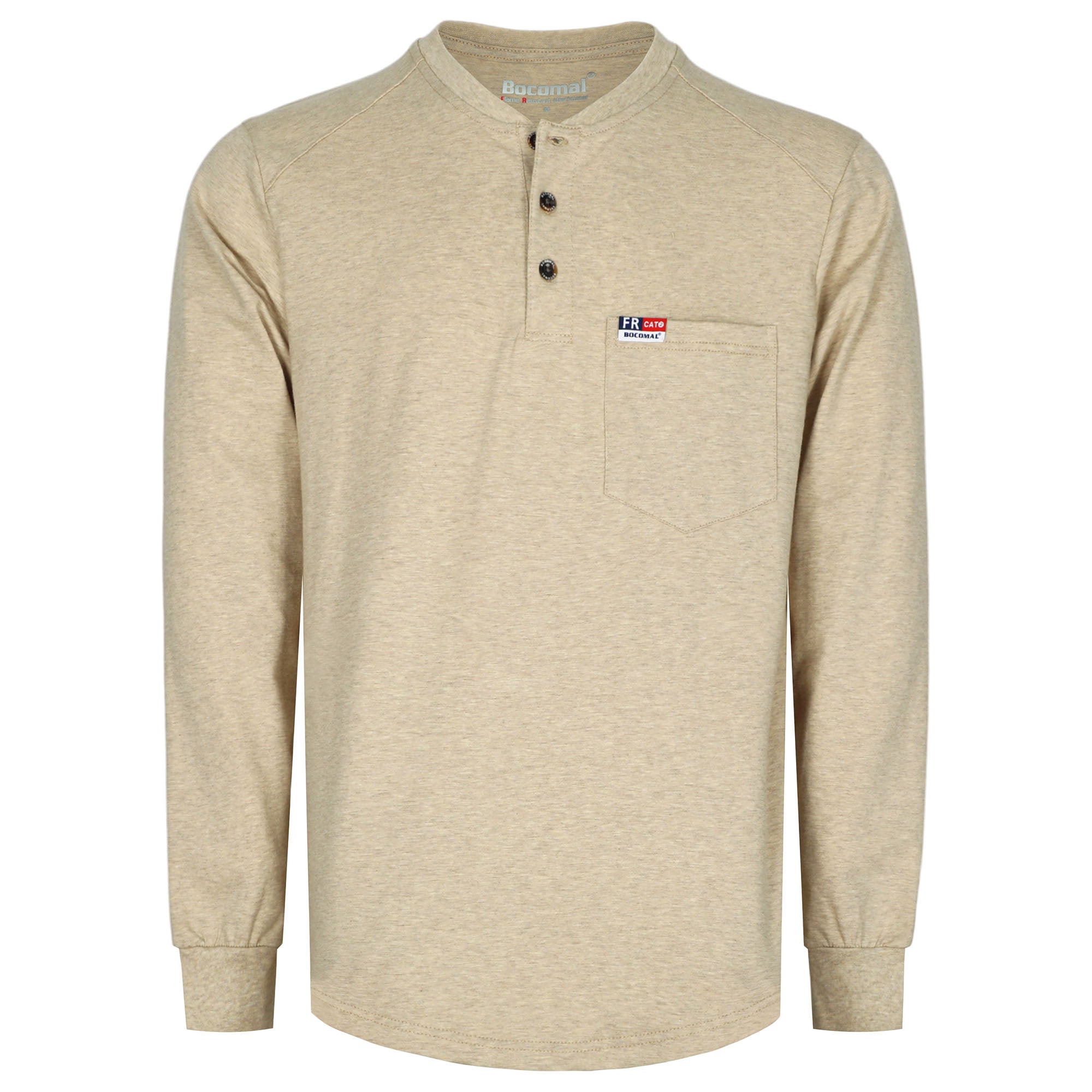 6OZ Henley Cotton Tencel Heather Blended Flame Resistant Work T-Shirt - A235