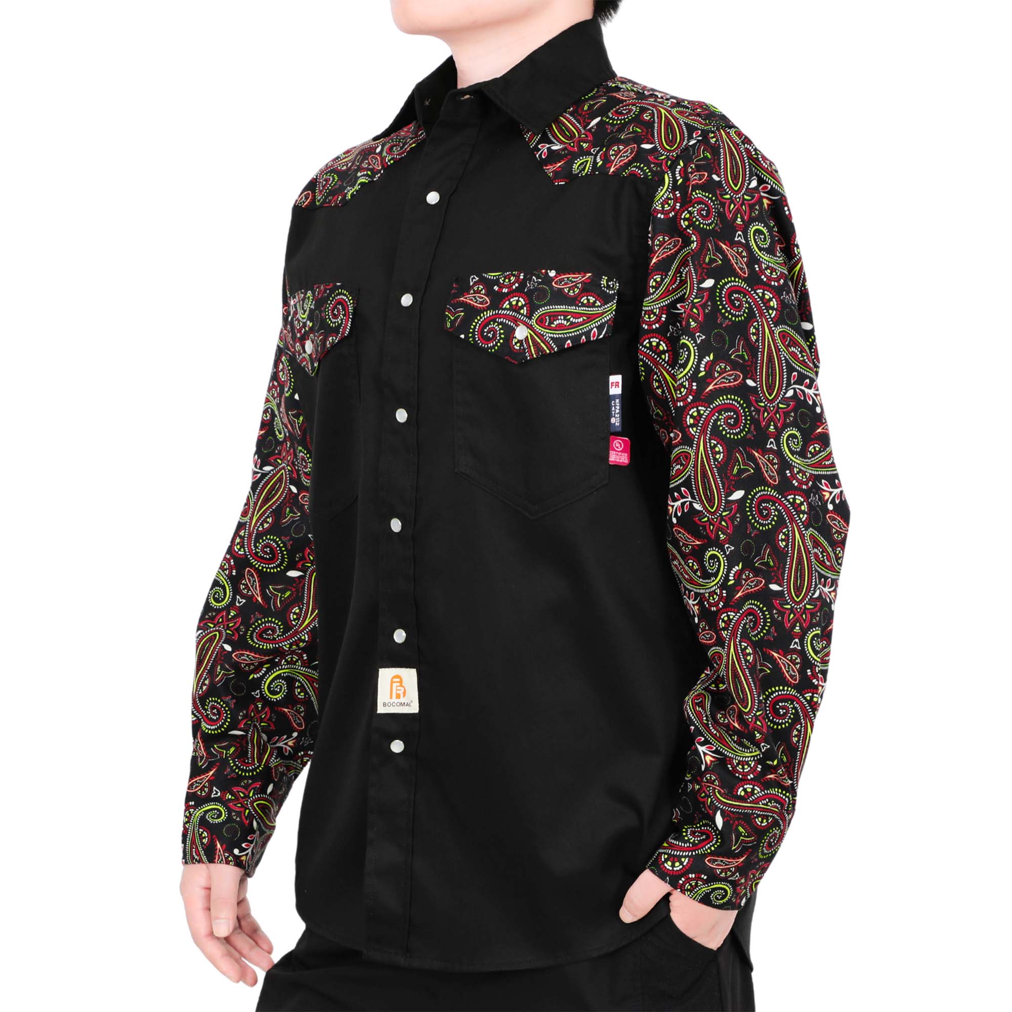 6.5OZ Pearl Snaps Two Tone Plaid/Solid Flame Resistant Cotton Welding Shirt-0907P