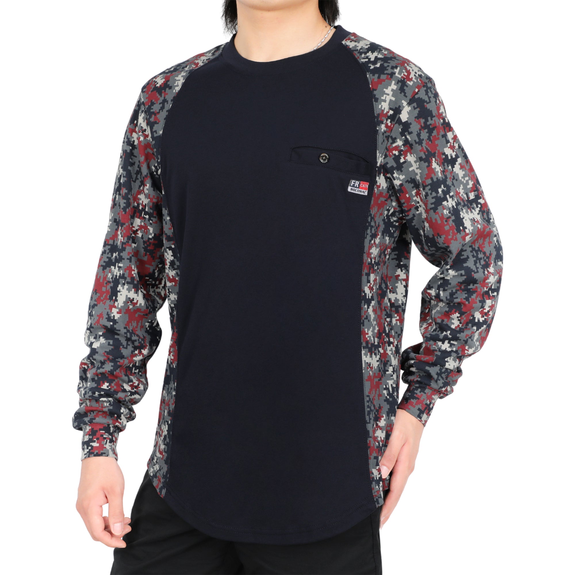 5.5oz Lightweight Crewneck Camo Two-Tone Melt Pocket FR Long Sleeve Welding T-Shirt-4408C