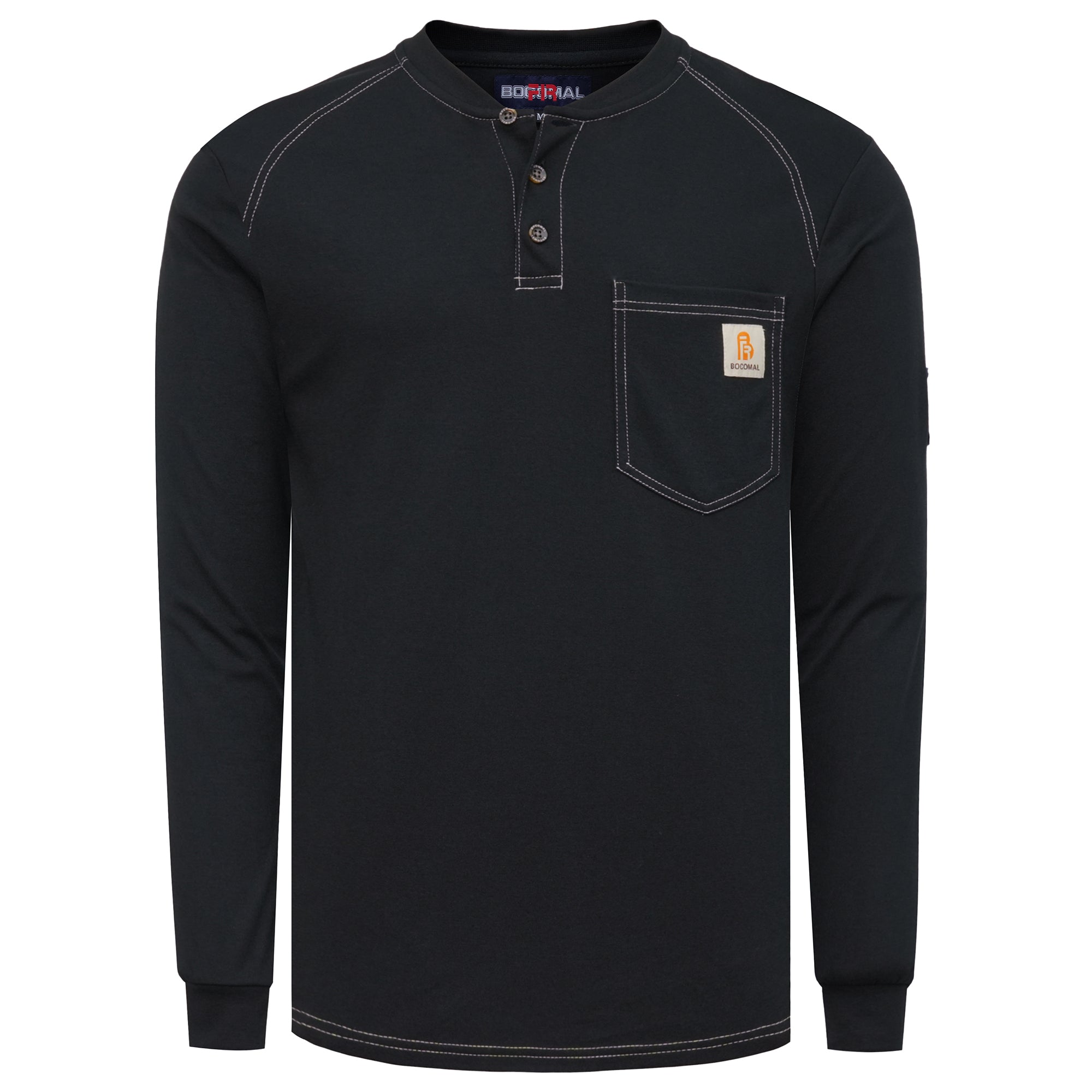 5.5oz Cotton Long Sleeve Henley Shirt Flame Resistant -9108