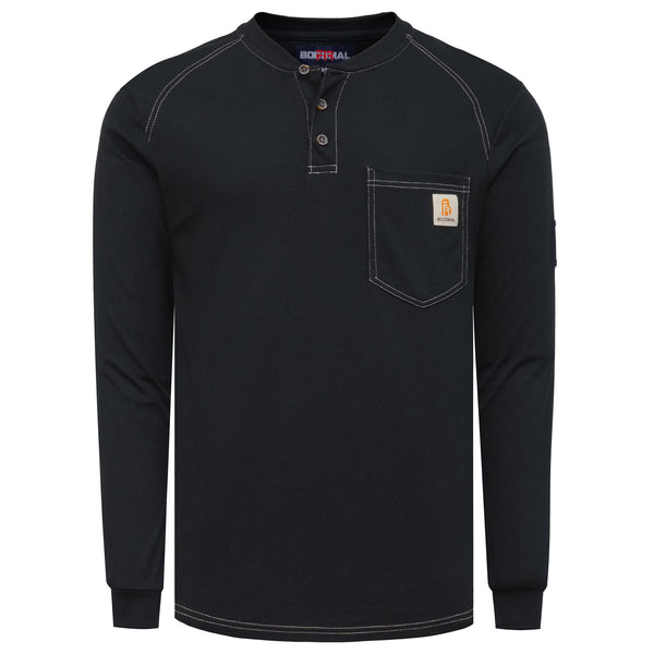 5.5oz Cotton Long Sleeve Henley Shirt Flame Resistant -9108