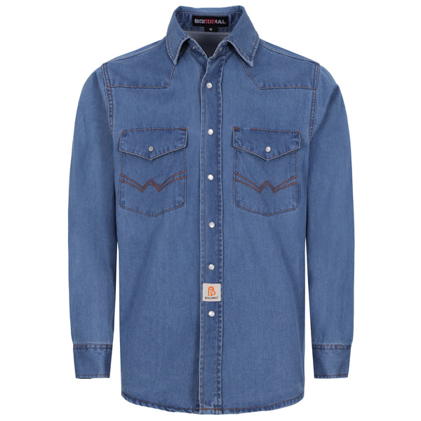 6.5OZ Work Shirts Vintage Washed Lightweight Soft Denim Pearl Snap Down-Relaxed Fit (Non FR)