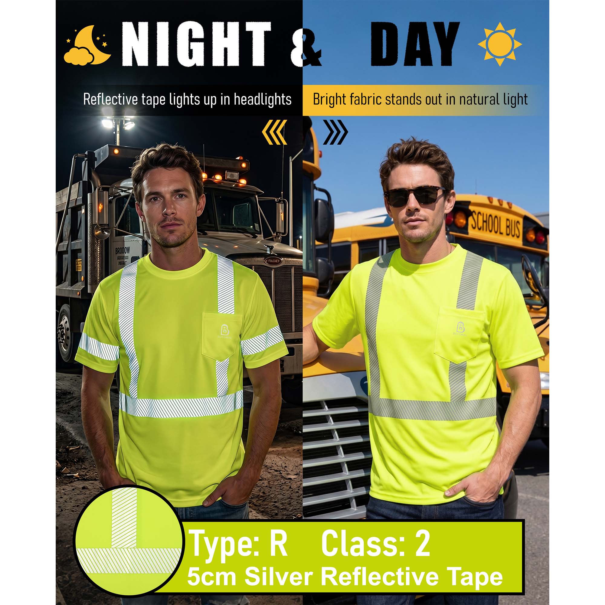 4OZ High Visibility Shirts Reflective Breathable Safety Work Tee (NON-FR)- TS132B
