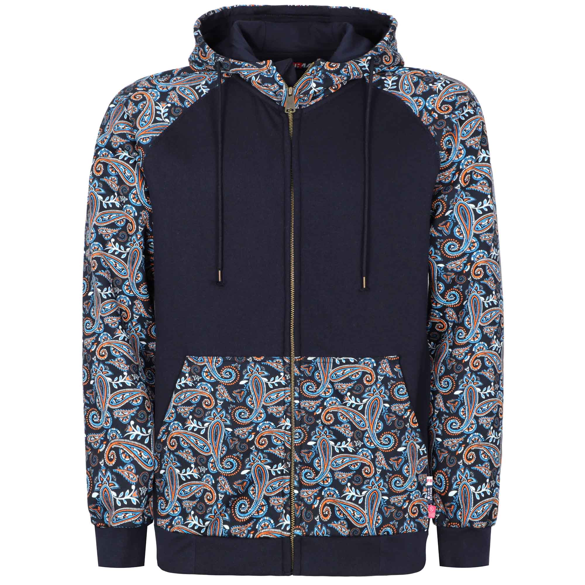10.5oz Cotton Fleece Paisley Printed Zipper Front Flame Resistant Hooded Sweatshirts -9909P