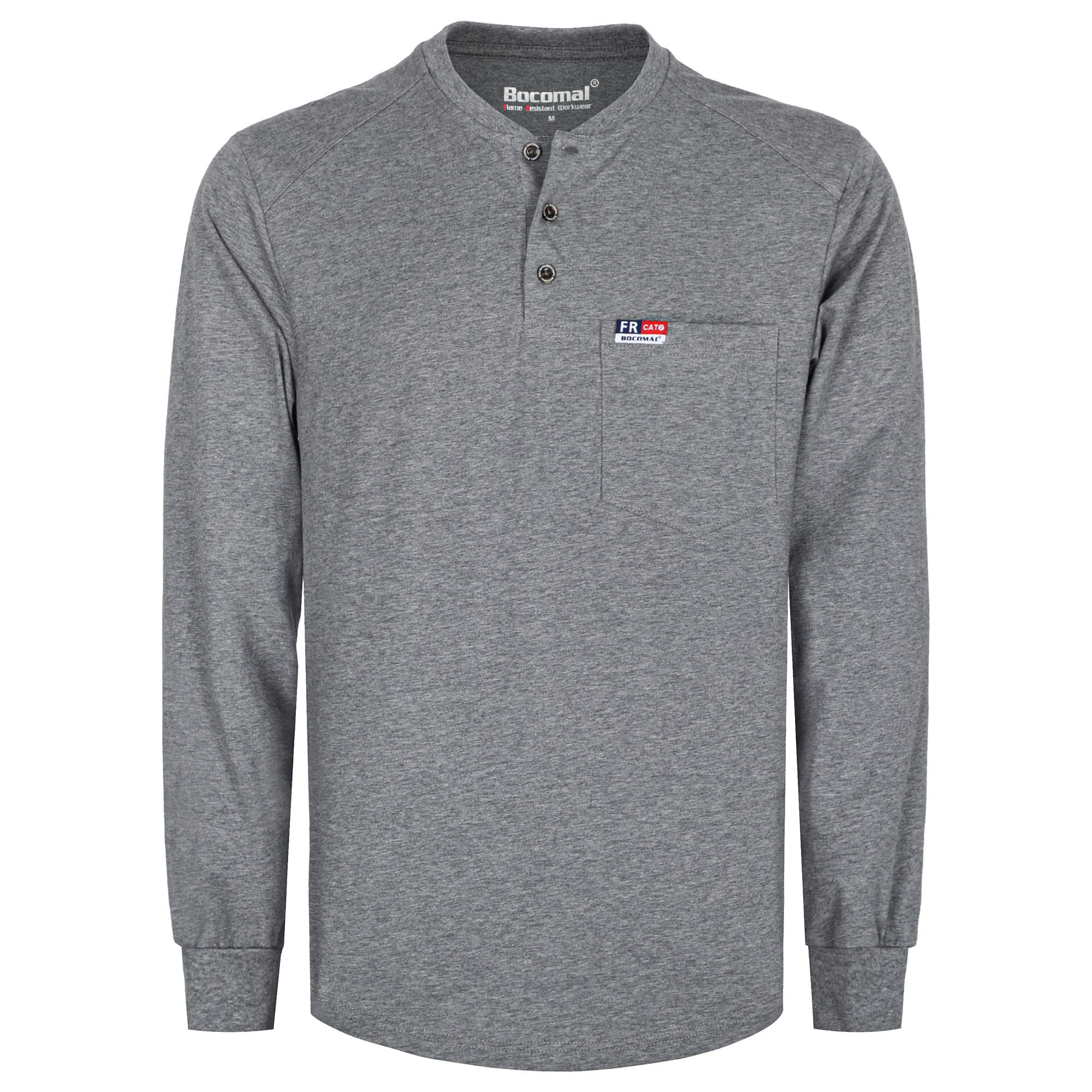 6OZ Henley Cotton Tencel Heather Blended Flame Resistant Work T-Shirt - A235