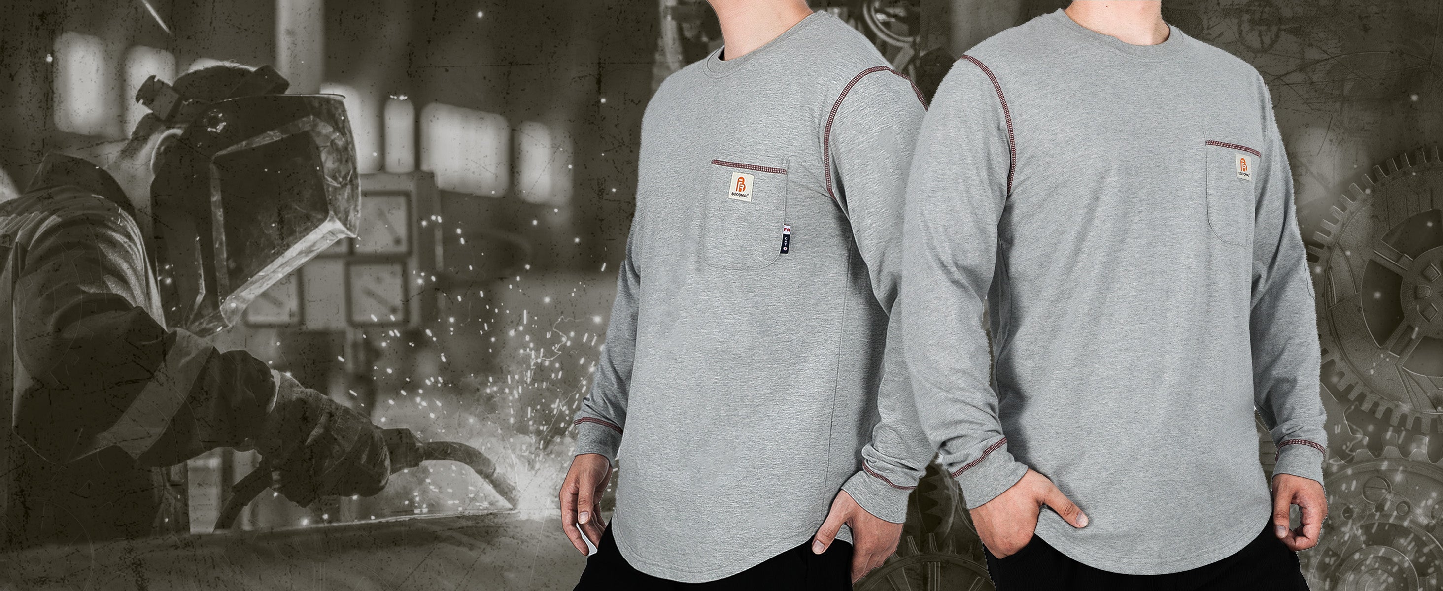 BOCOMAL FR Shirts - Men's Flame Resistant Henley Long Sleeve Tee, NFPA 2112 Certified, 7oz Cotton, CAT II Rated