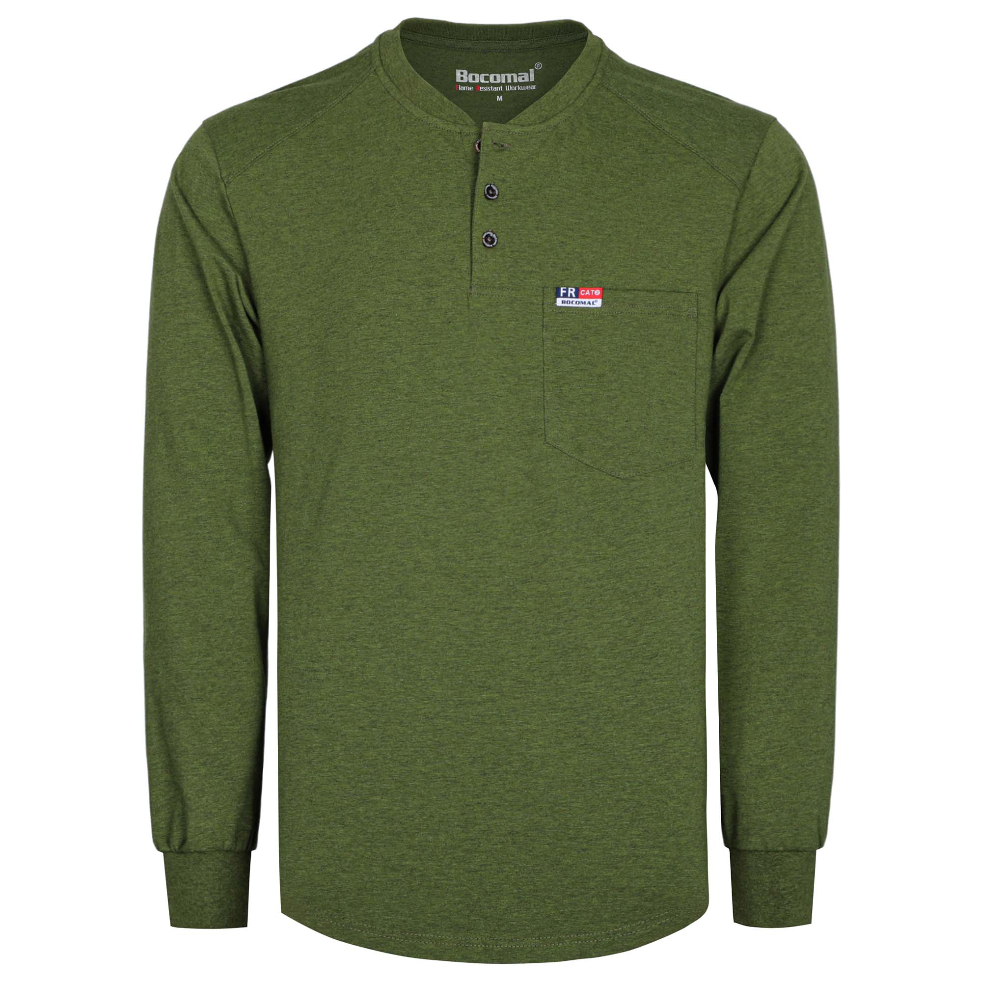 6OZ Henley Cotton Tencel Heather Blended Flame Resistant Work T-Shirt - A235