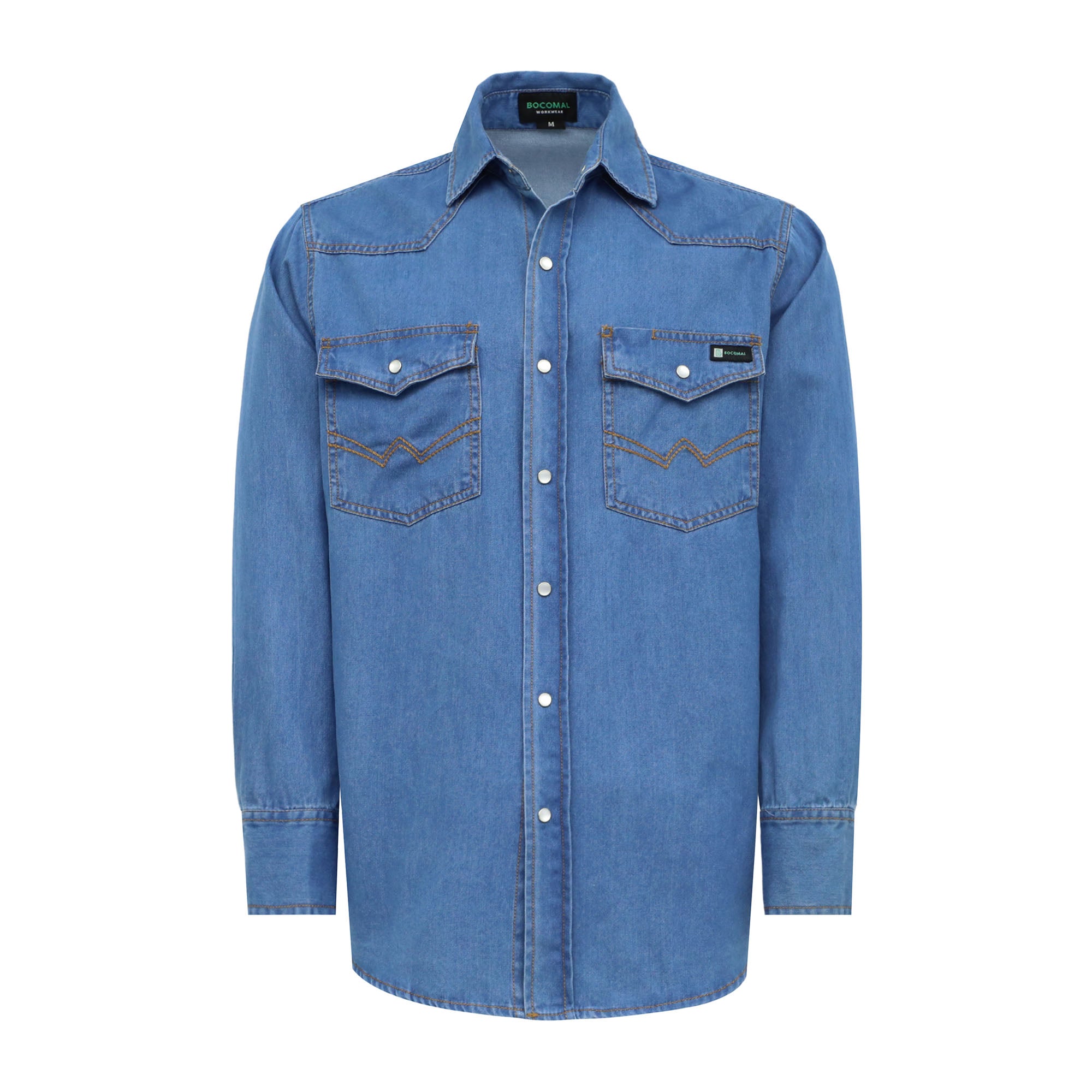 6.5OZ Work Shirts Vintage Washed Lightweight Soft Denim Pearl Snap Down-Relaxed Fit (Non FR)-0930