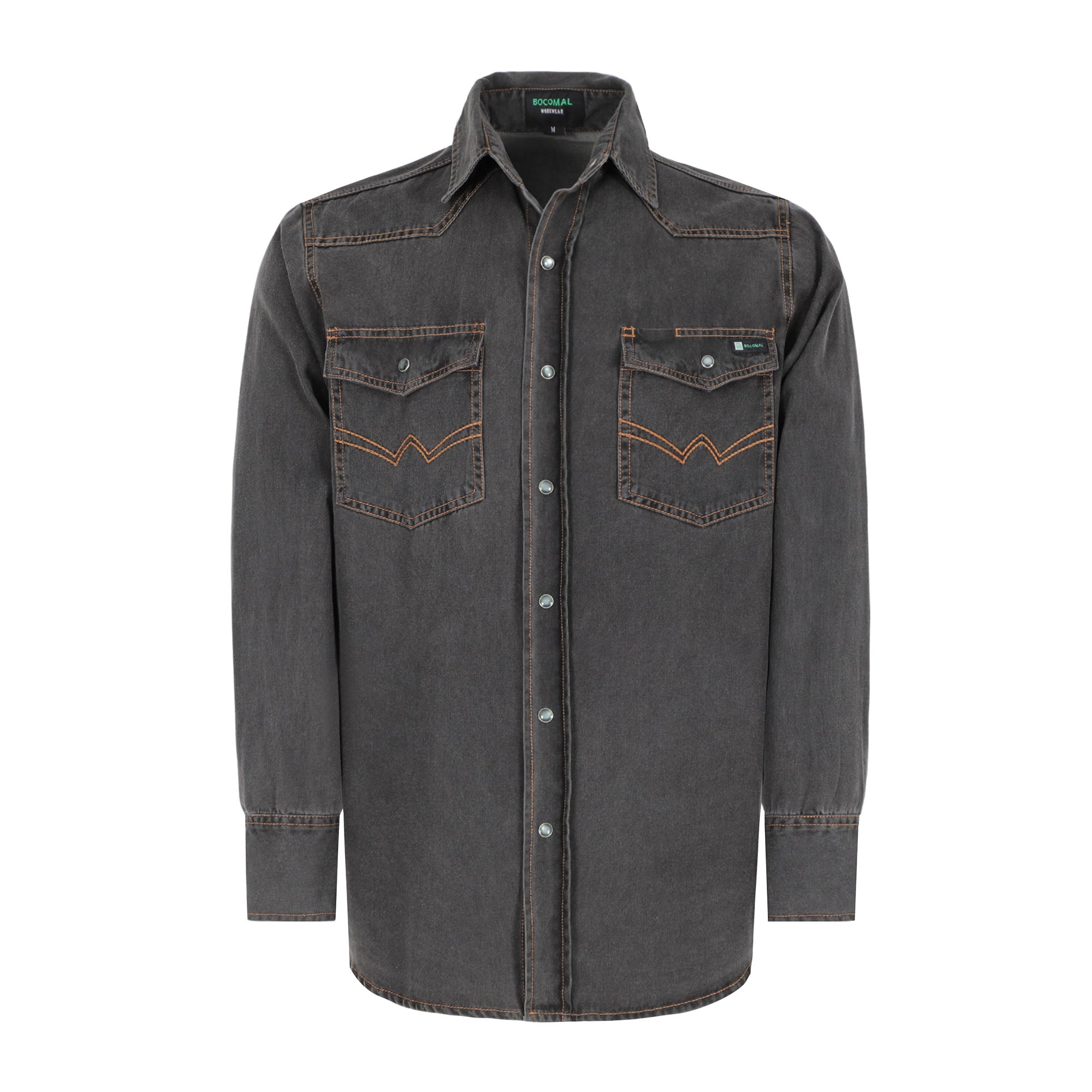 6.5OZ Work Shirts Vintage Washed Lightweight Soft Denim Pearl Snap Down-Relaxed Fit (Non FR)-0930