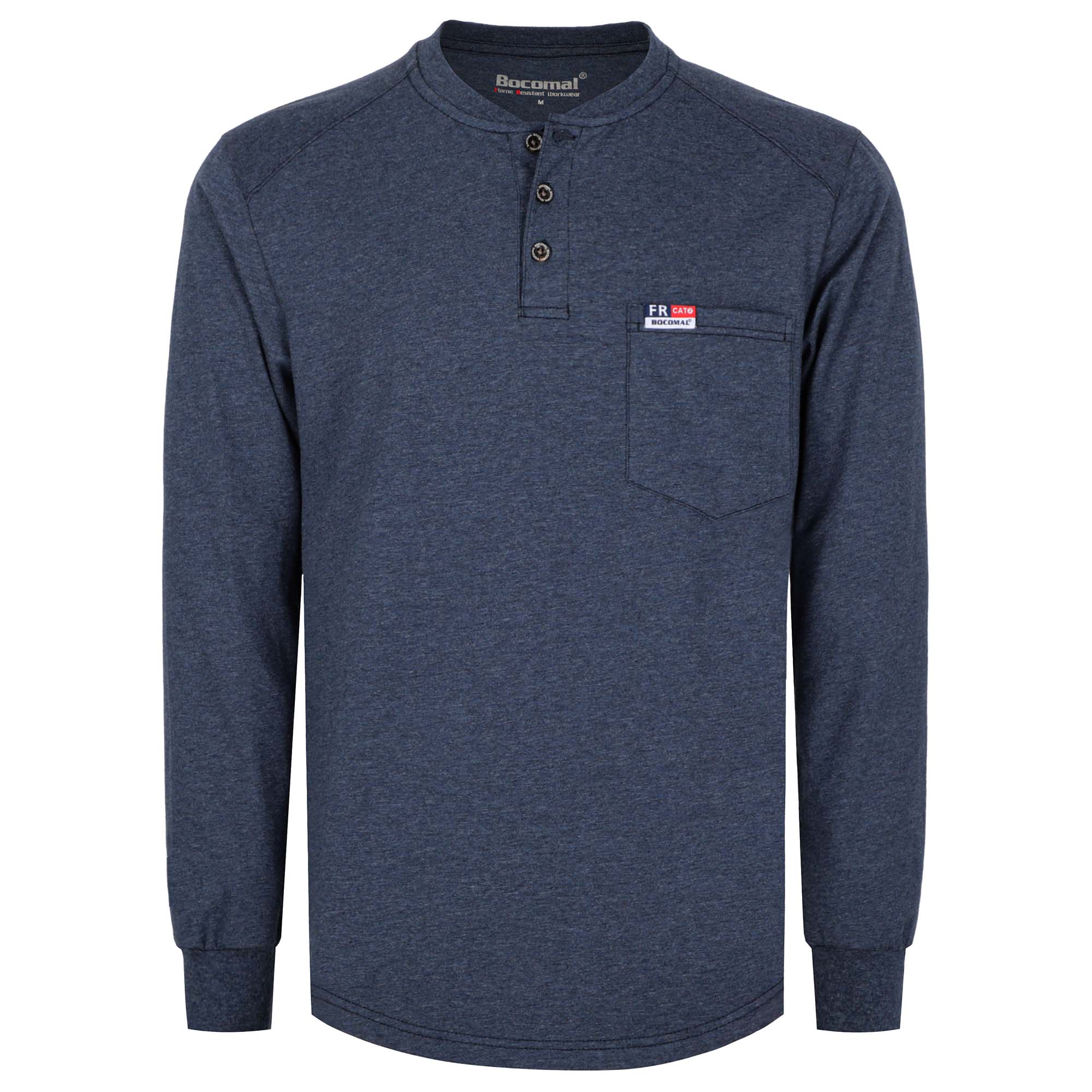 6OZ Henley Cotton Tencel Heather Blended Flame Resistant Work T-Shirt - A235