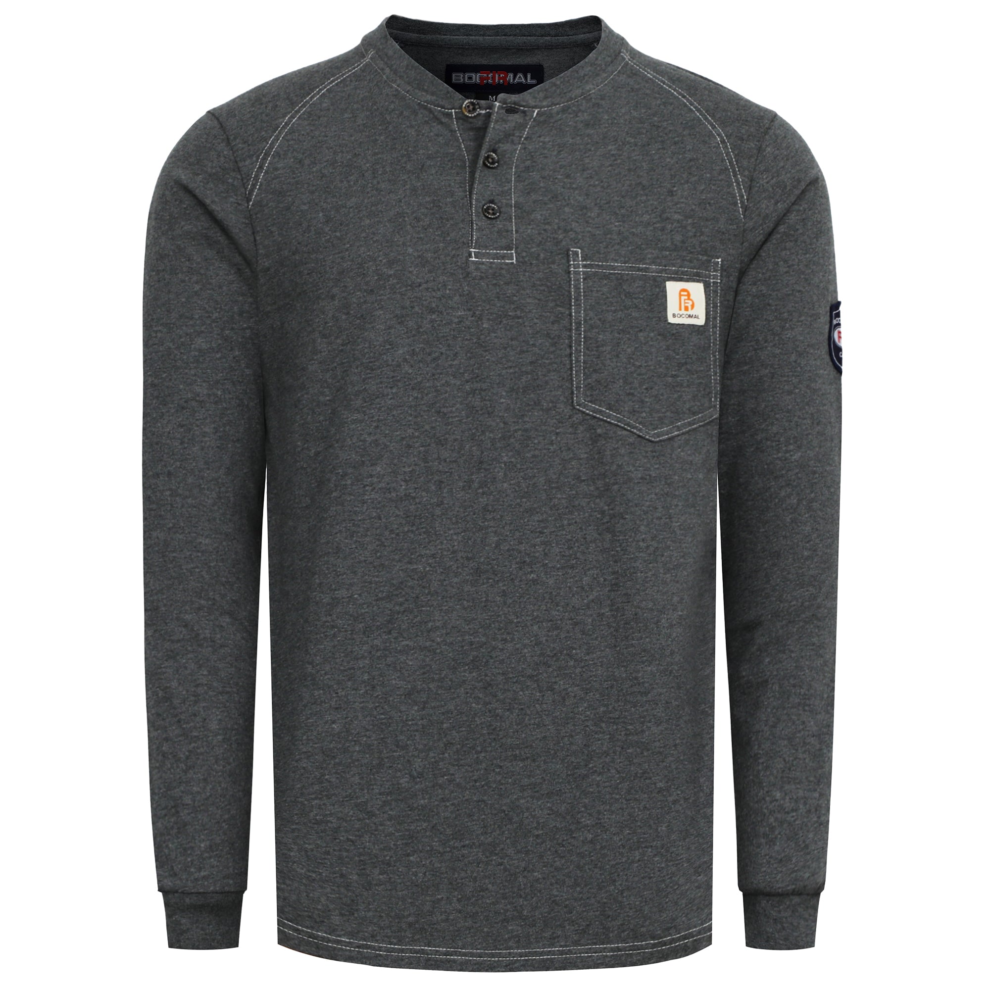 5.5oz Cotton Long Sleeve Henley Shirt Flame Resistant -9108