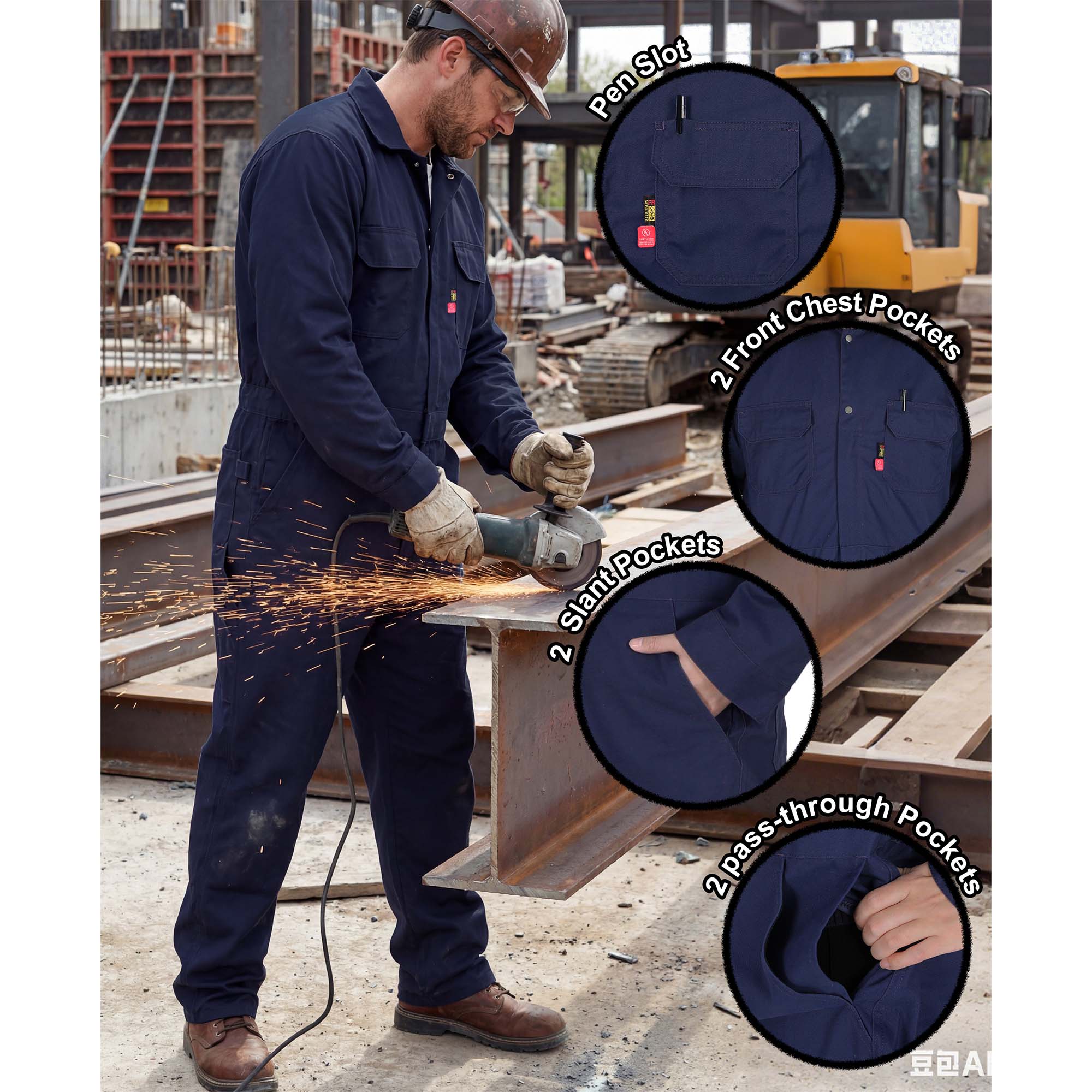 7.5oz Cotton Twill Flame Resistant Fire Retardant Work Coverall - 2401