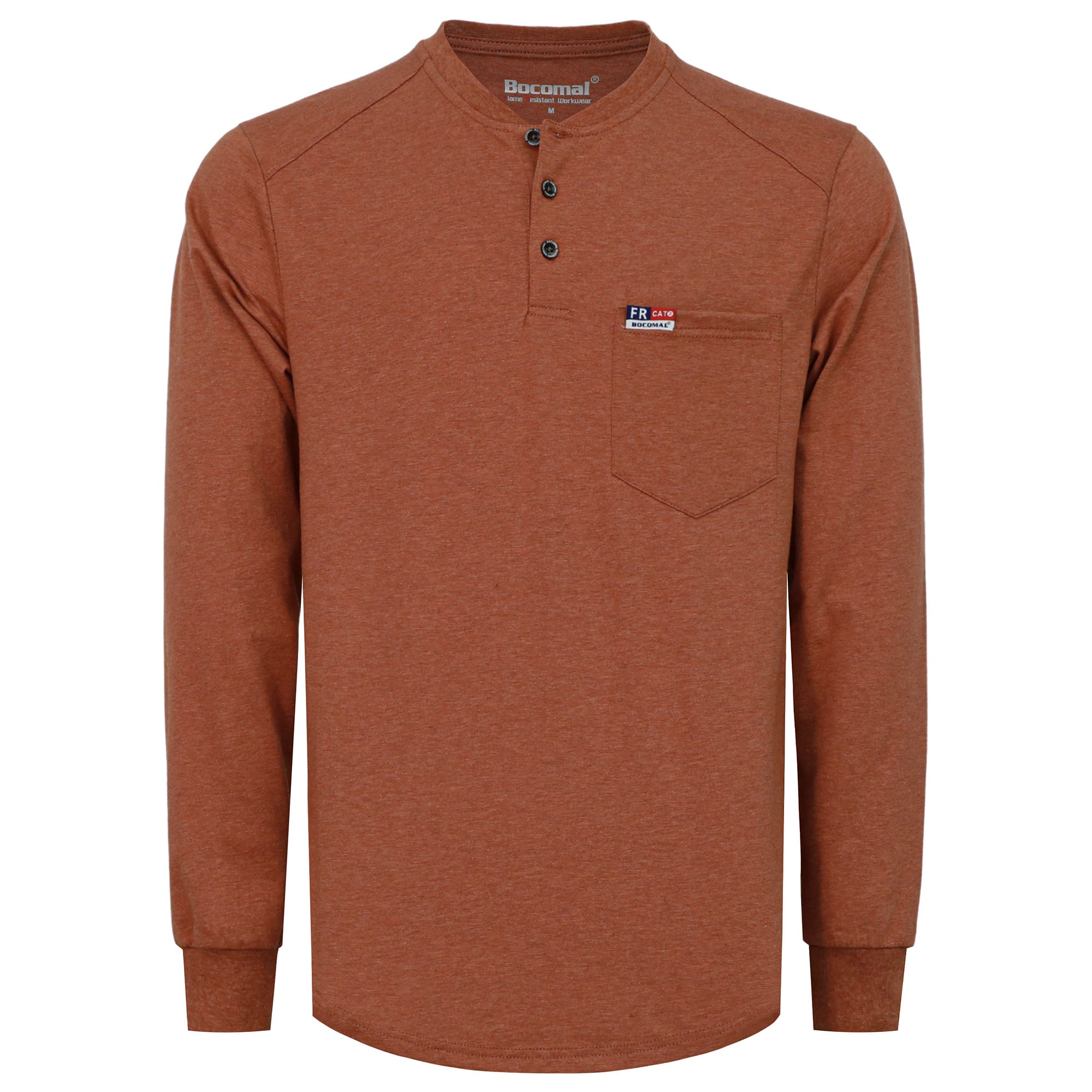 6OZ Henley Cotton Tencel Heather Blended Flame Resistant Work T-Shirt - A235