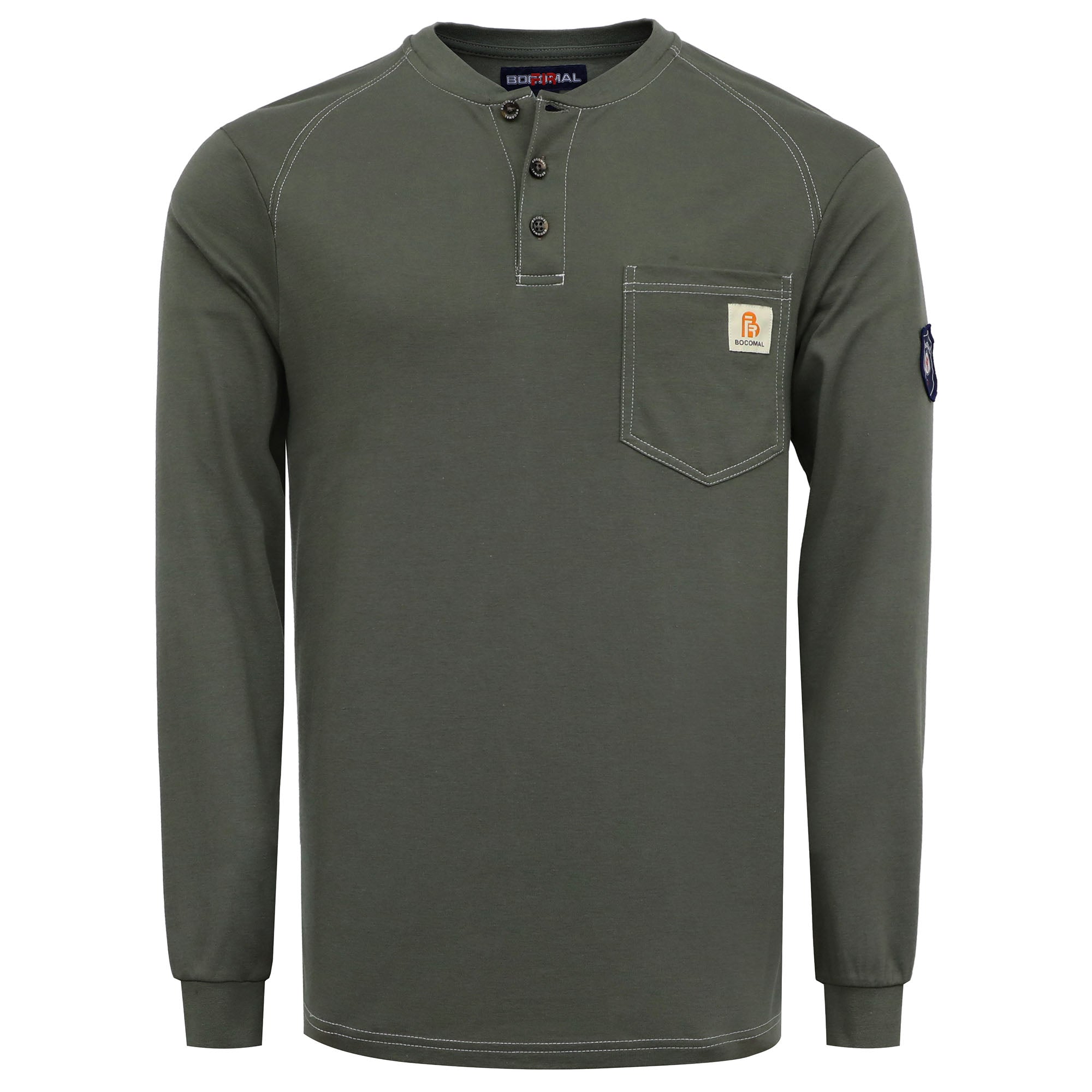 5.5oz Cotton Long Sleeve Henley Shirt Flame Resistant -9108