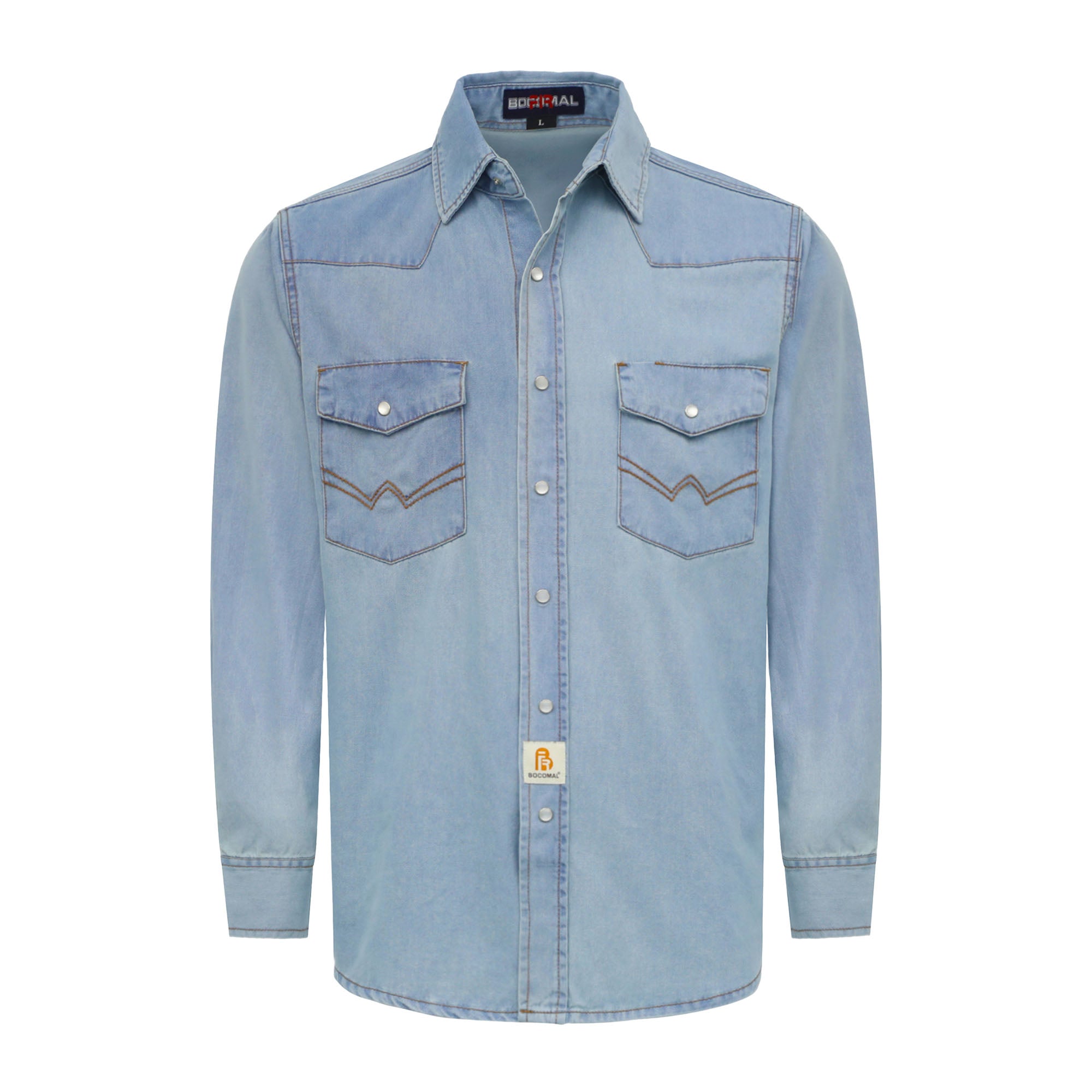 6.5OZ Work Shirts Vintage Washed Lightweight Soft Denim Pearl Snap Down-Relaxed Fit (Non FR)-0930