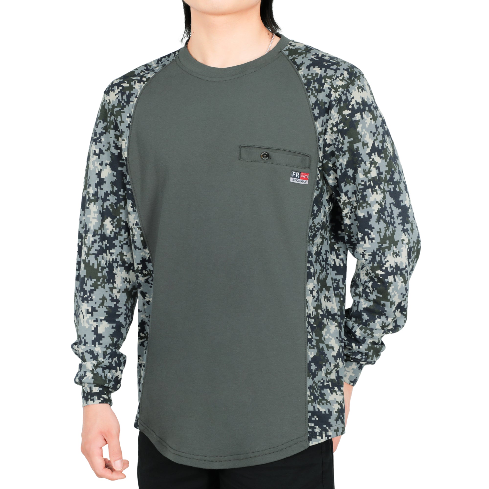 5.5oz Lightweight Crewneck Camo Two-Tone Melt Pocket FR Long Sleeve Welding T-Shirt-4408C
