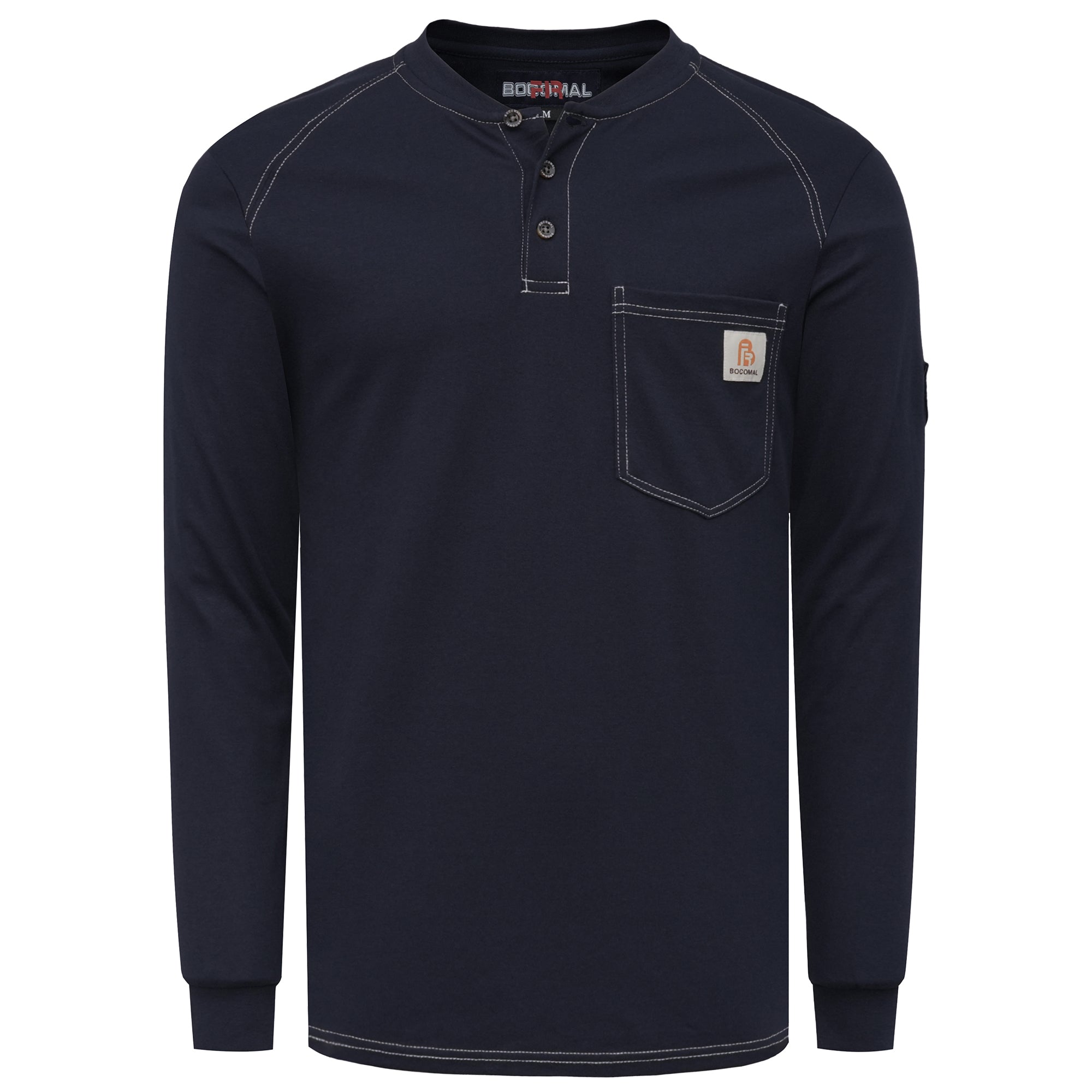 5.5oz Cotton Long Sleeve Henley Shirt Flame Resistant -9108