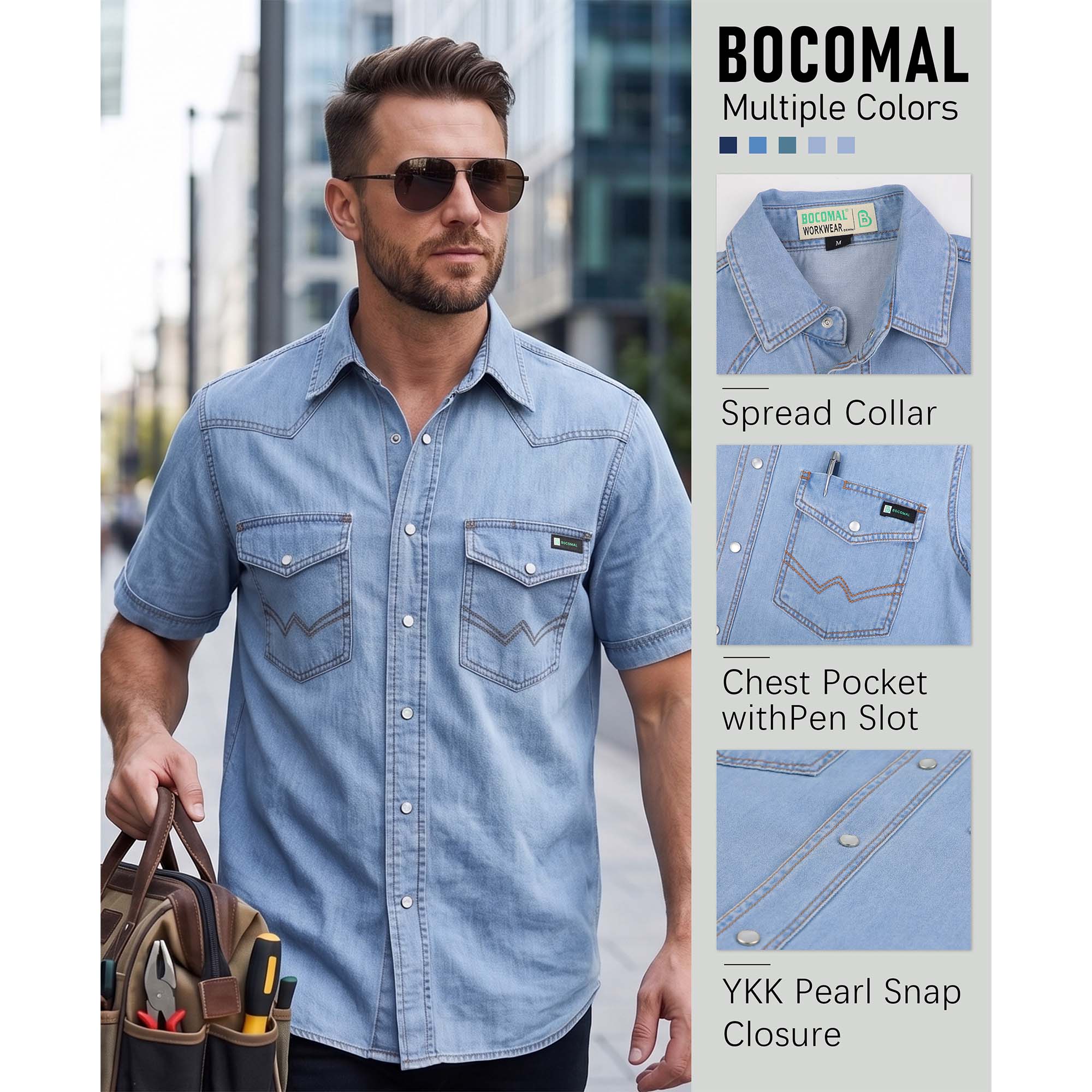 6.5OZ Short Sleeve Pearl Snap Denim Work Shirt (NON-FR) - SH052C