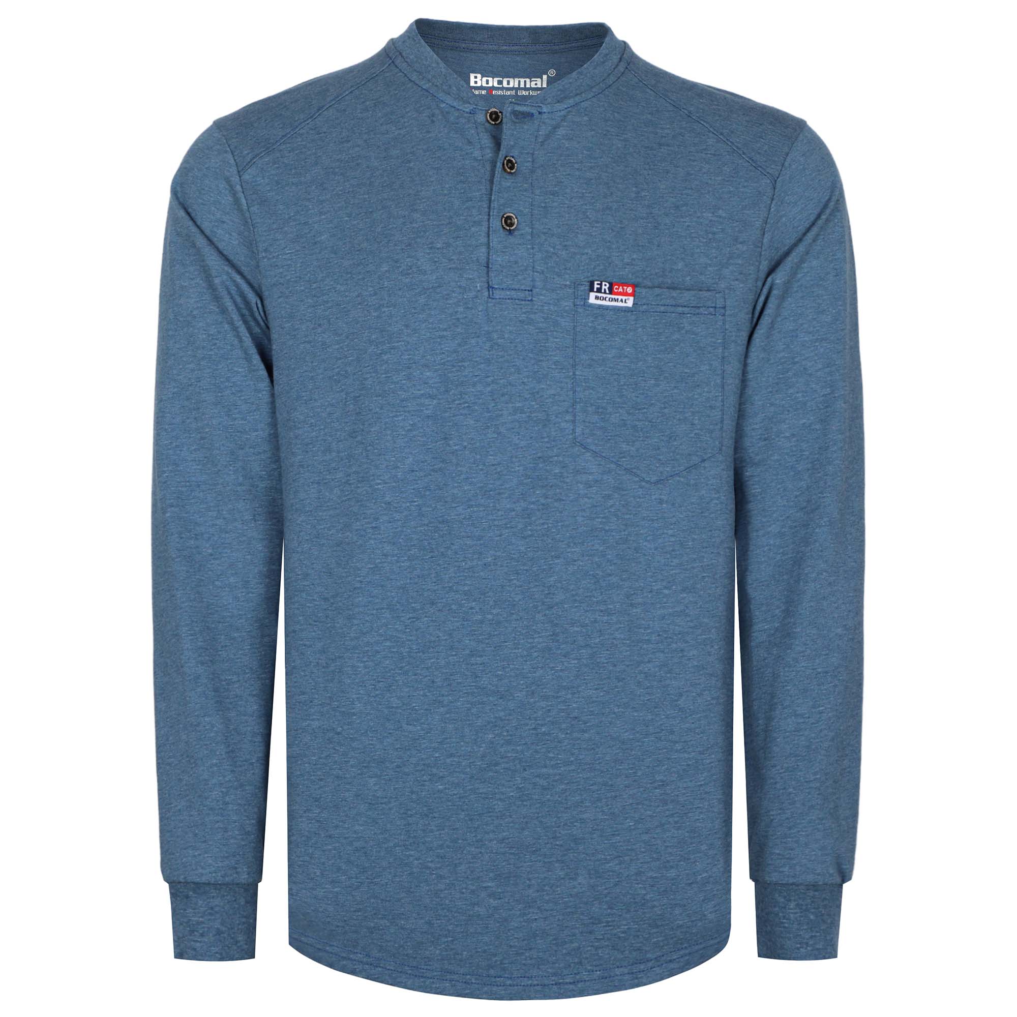 6OZ Henley Cotton Tencel Heather Blended Flame Resistant Work T-Shirt - A235