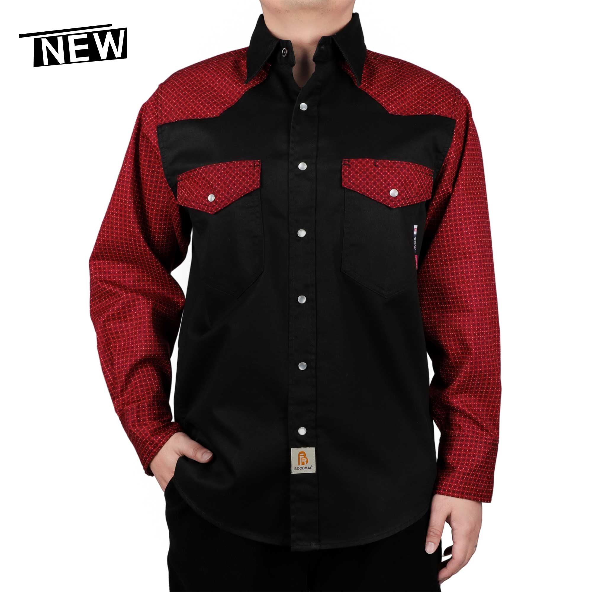 6.5OZ Pearl Snaps Two Tone Plaid/Solid Flame Resistant Cotton Welding Shirt-0907P