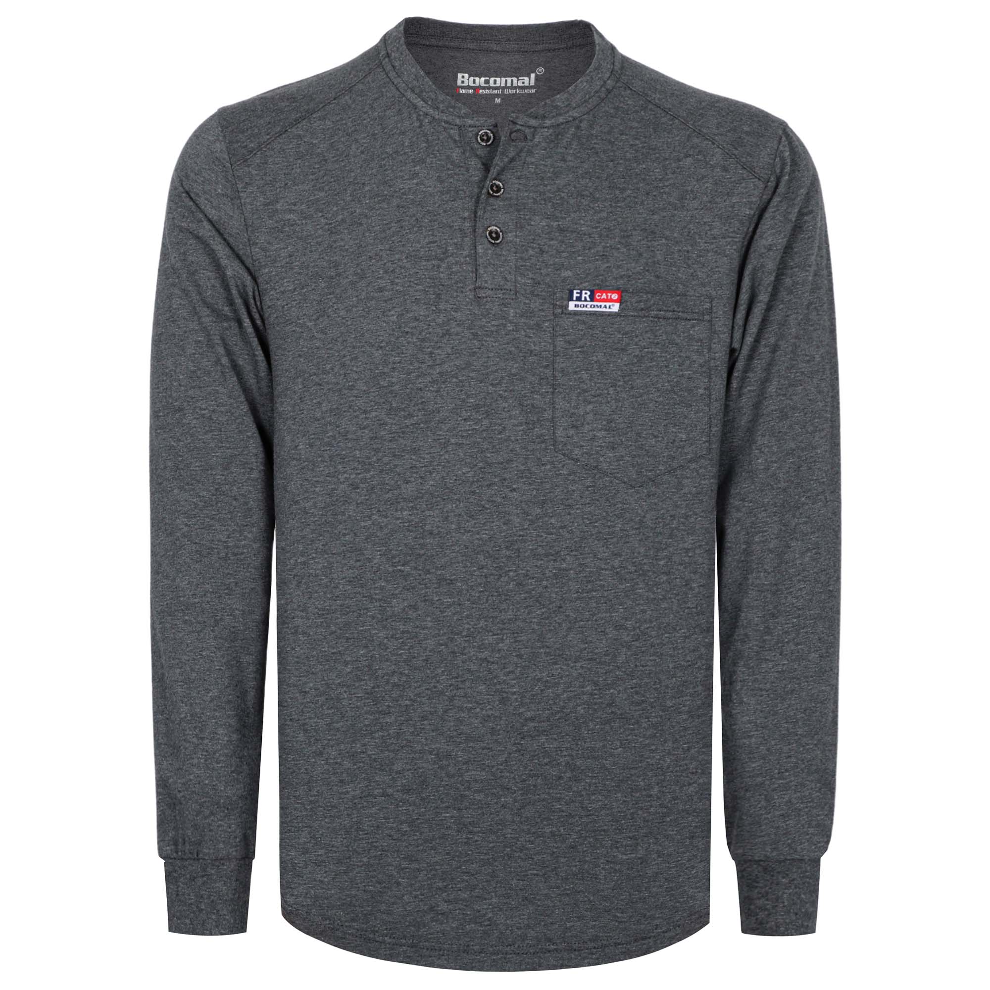 6OZ Henley Cotton Tencel Heather Blended Flame Resistant Work T-Shirt - A235