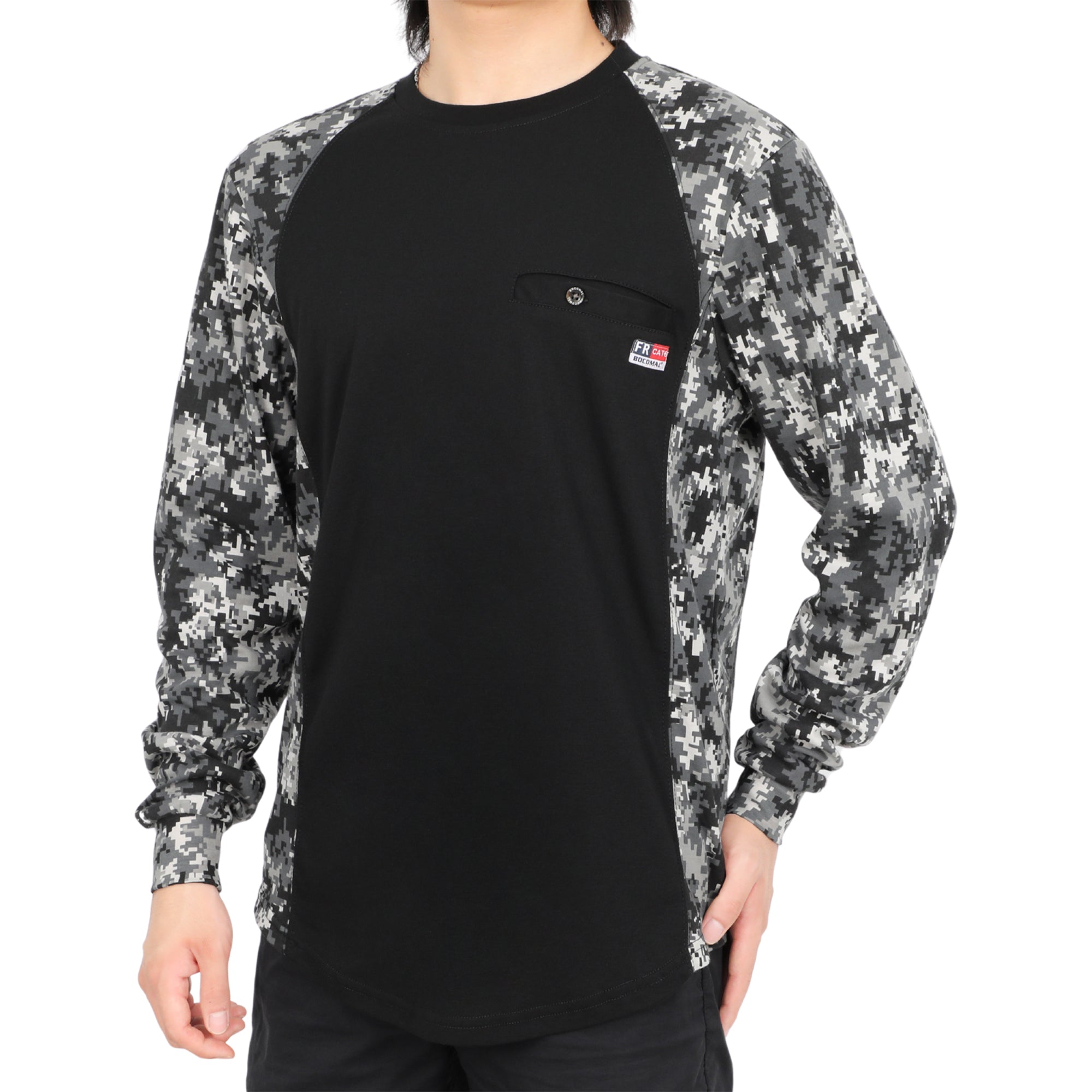 5.5oz Lightweight Crewneck Camo Two-Tone Melt Pocket FR Long Sleeve Welding T-Shirt-4408C