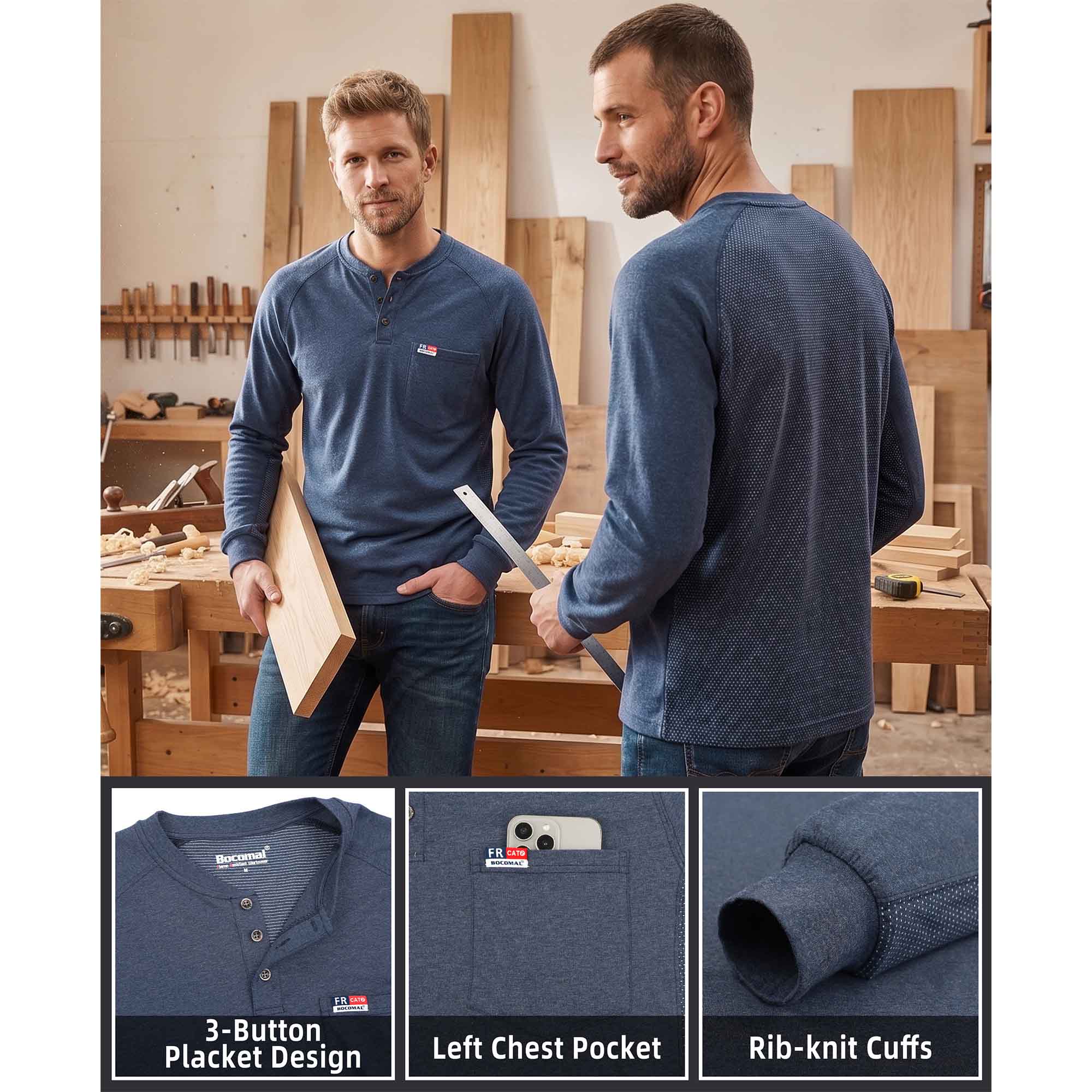 6OZ Henley Bird's-Eye Breathable Vented Mesh FR Tee-B535