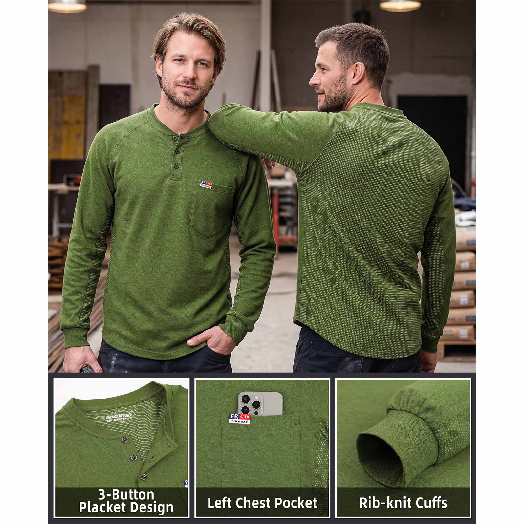 6OZ Henley Bird's-Eye Breathable Vented Mesh FR Tee-B535