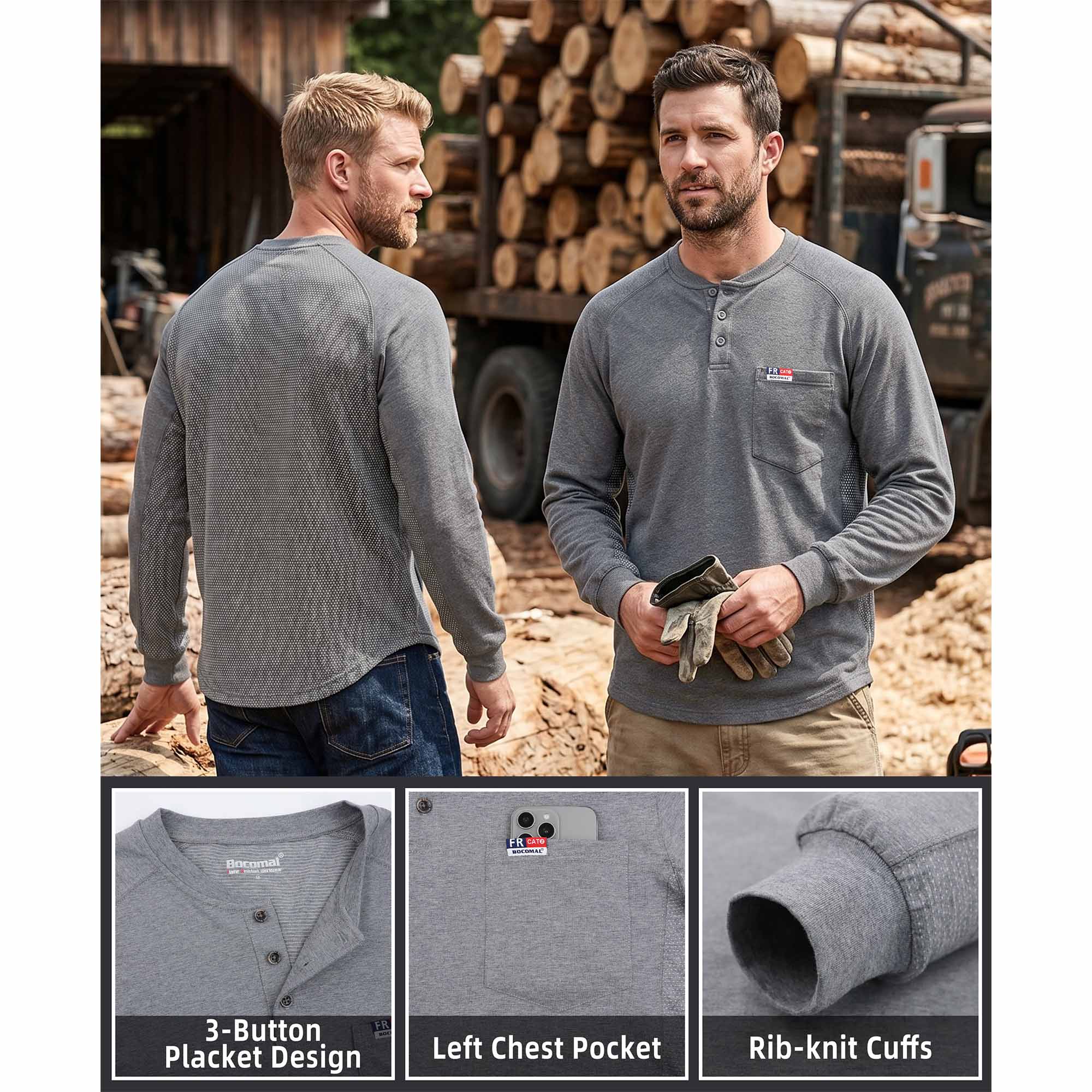 6OZ Henley Bird's-Eye Breathable Vented Mesh FR Tee-B535