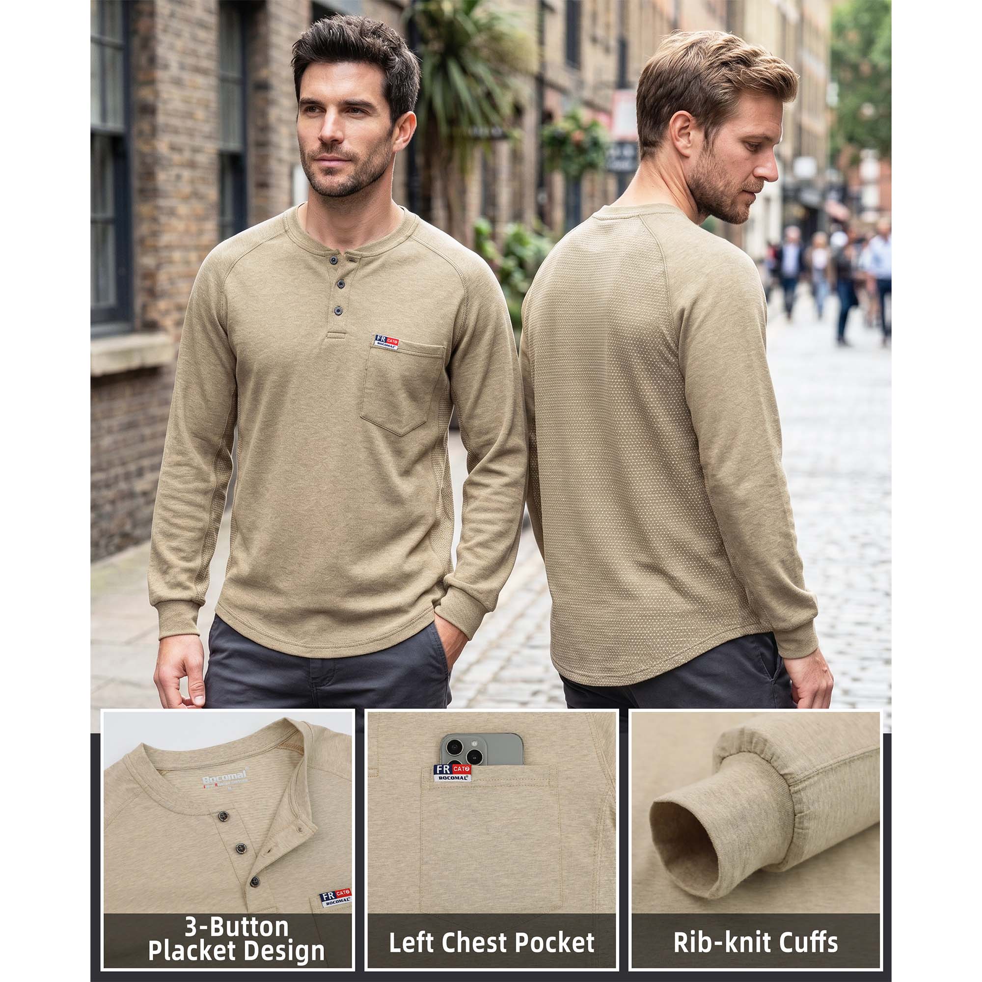 6OZ Henley Bird's-Eye Breathable Vented Mesh FR Tee-B535