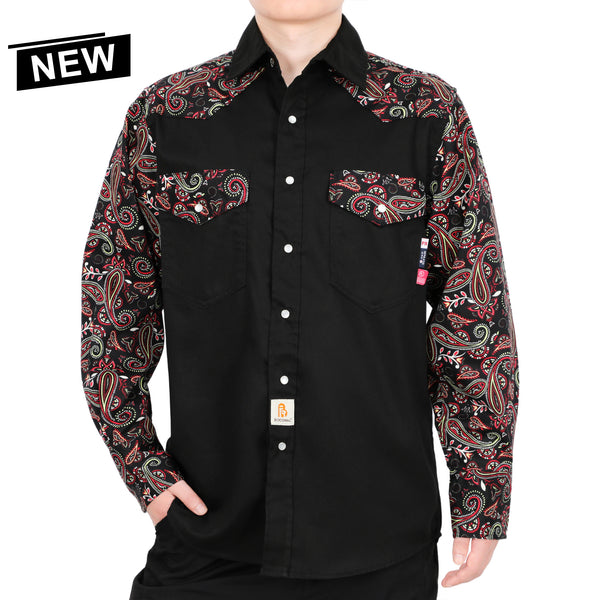 6.5oz Pearl Snaps Two Tone Paisley/Hawaii Flame Resistant Cotton Welding Shirt NFPA 2112 CAT 2