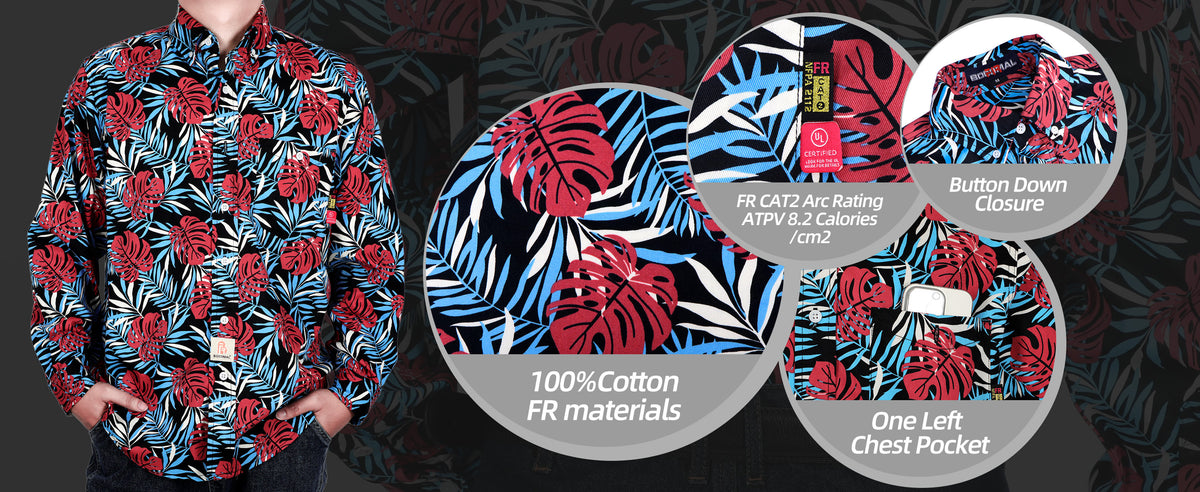 6.5OZ Printed Hawaii Lightweight Button Down Flame Resistant Shirts-0816A